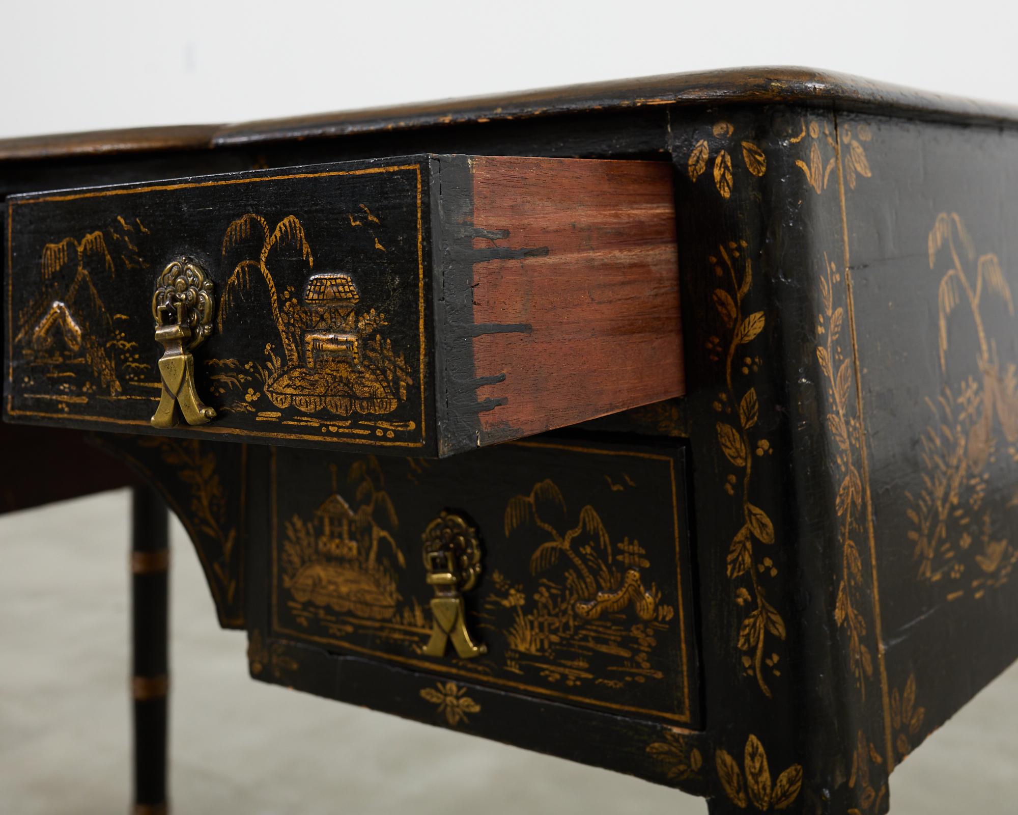 English George III Style Chinoiserie Decorated Faux Bamboo Desk 5