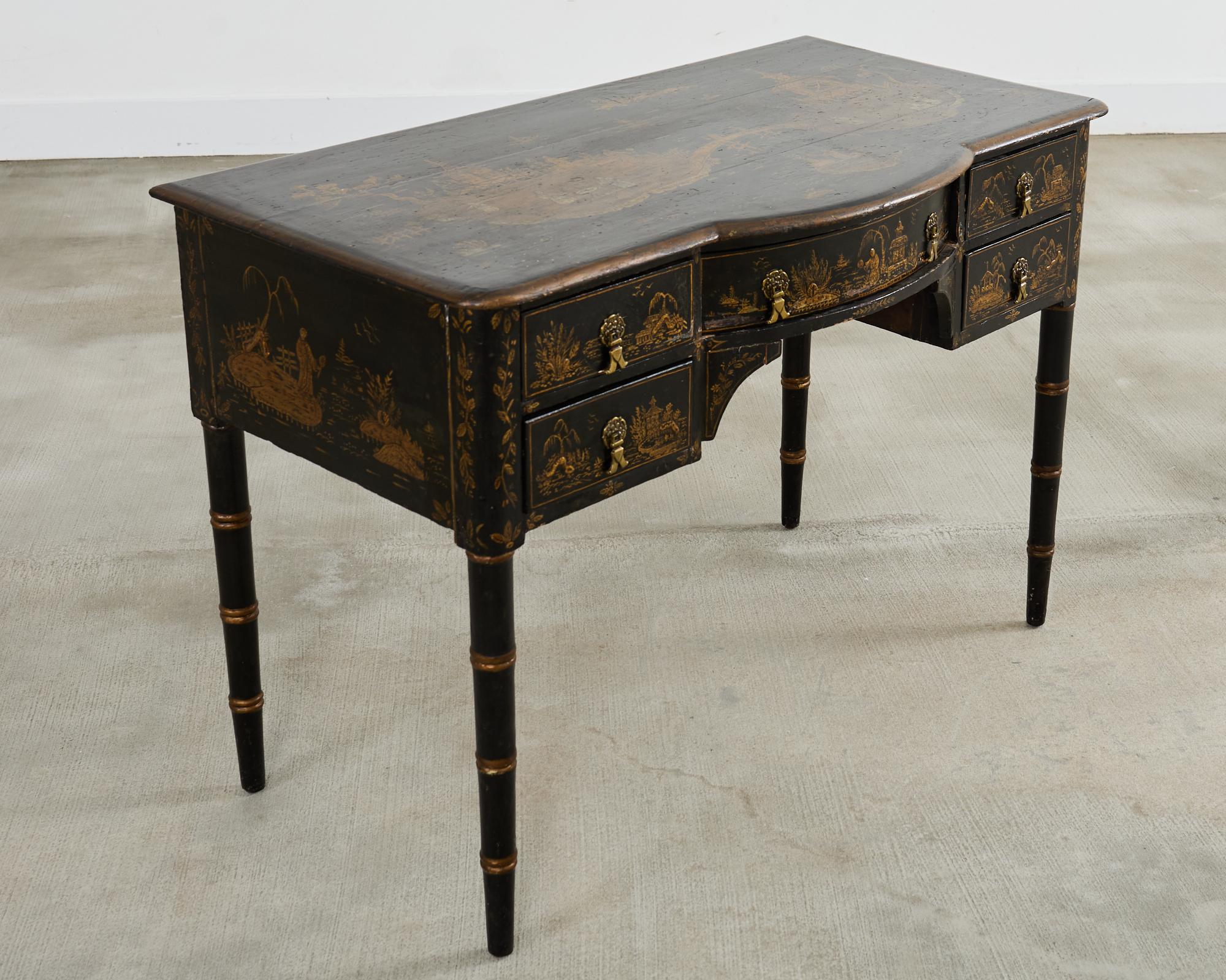 English George III Style Chinoiserie Decorated Faux Bamboo Desk 7