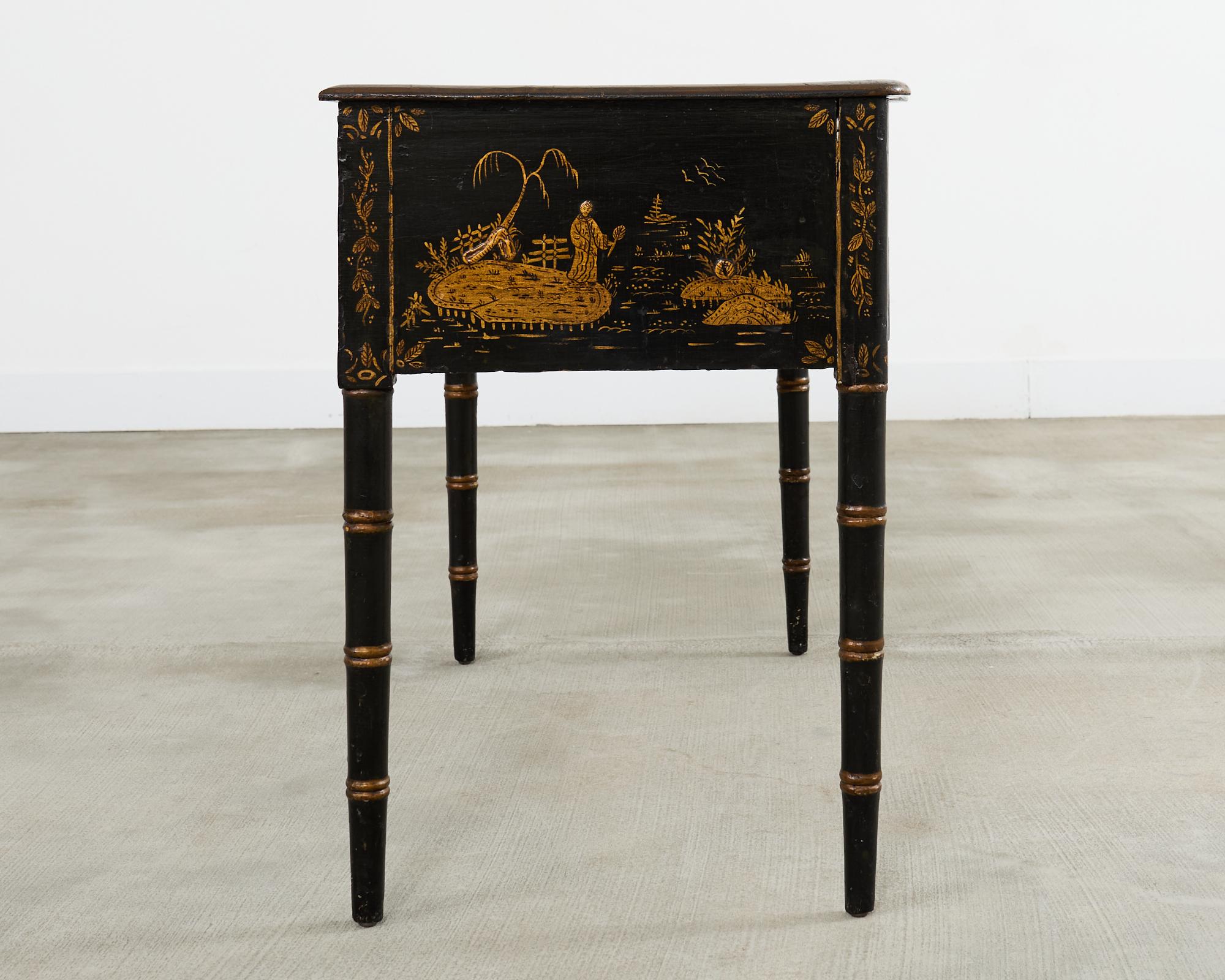 English George III Style Chinoiserie Decorated Faux Bamboo Desk 8