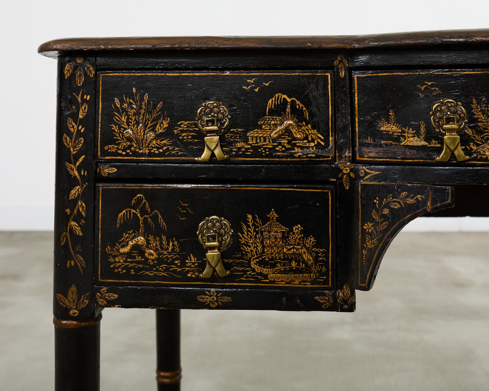 English George III Style Chinoiserie Decorated Faux Bamboo Desk 9