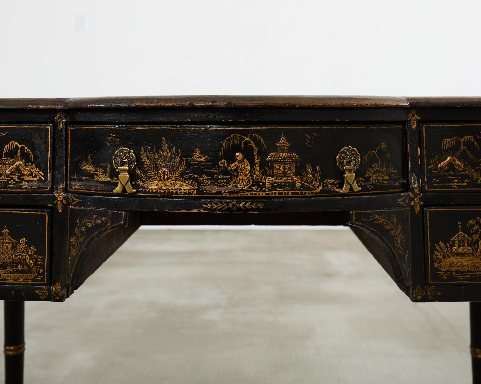 English George III Style Chinoiserie Decorated Faux Bamboo Desk 10