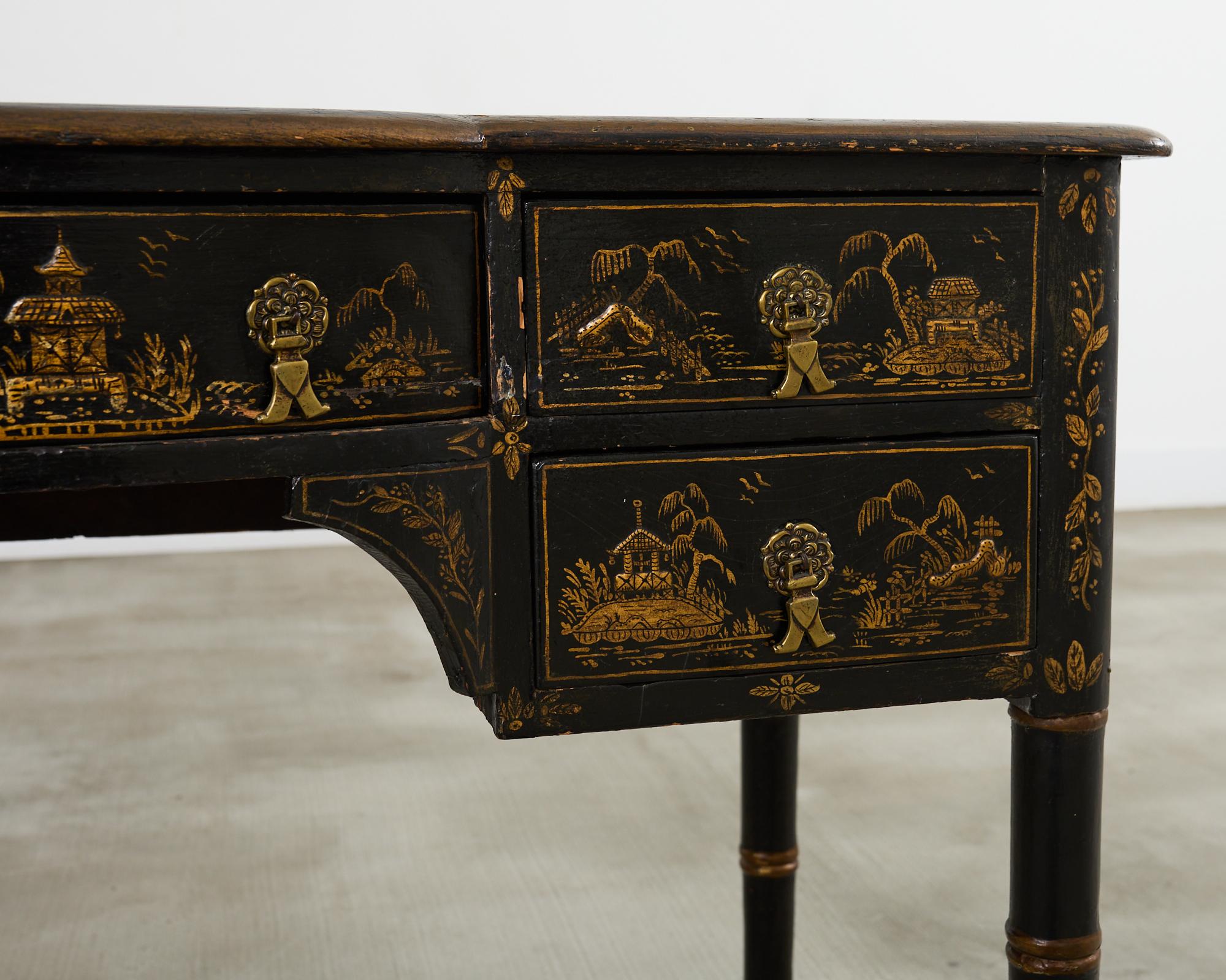 English George III Style Chinoiserie Decorated Faux Bamboo Desk 11