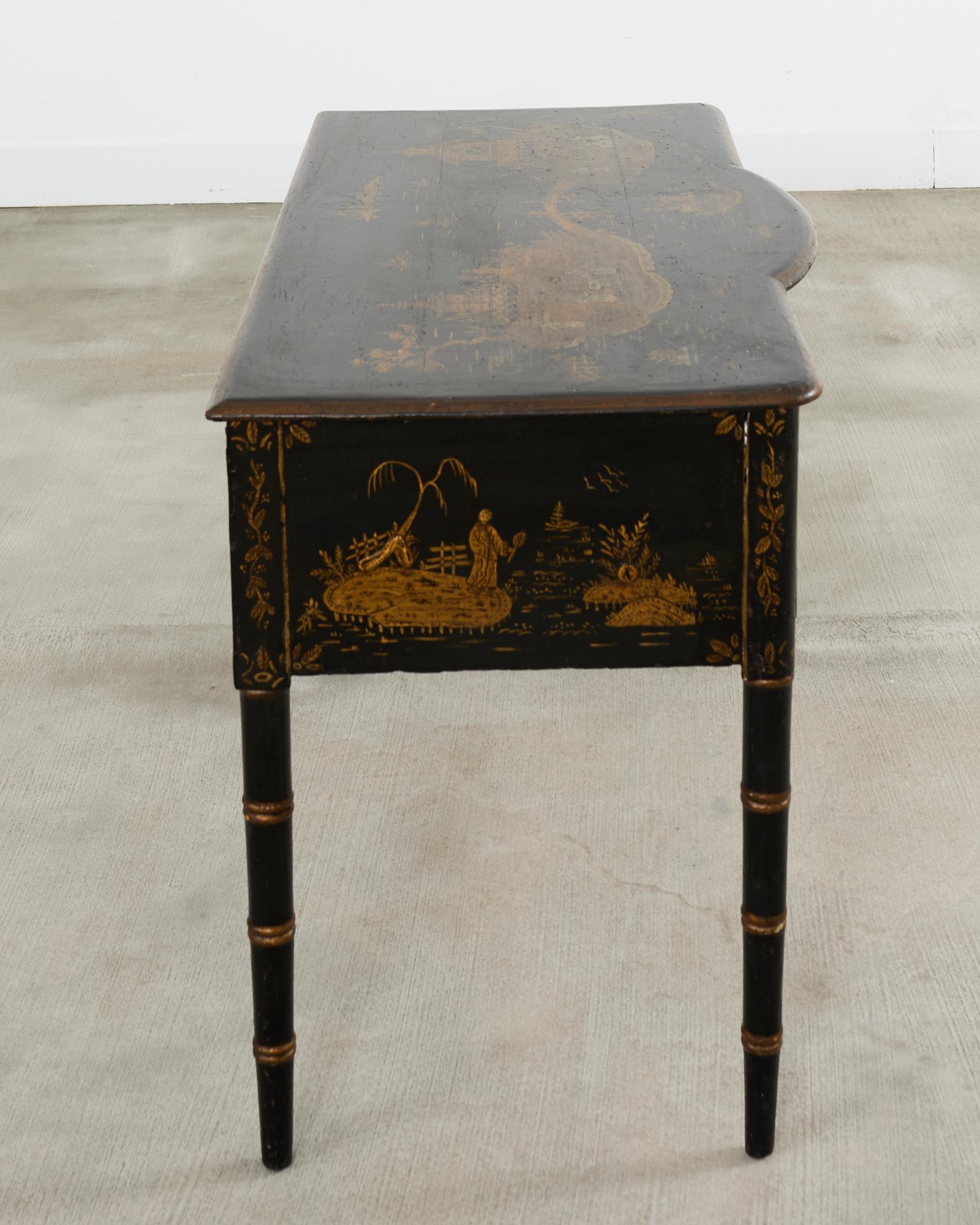 19th Century English George III Style Chinoiserie Decorated Faux Bamboo Desk