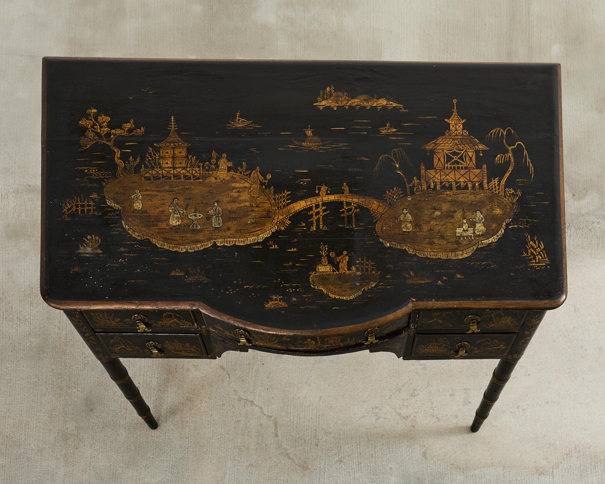 English George III Style Chinoiserie Decorated Faux Bamboo Desk 1