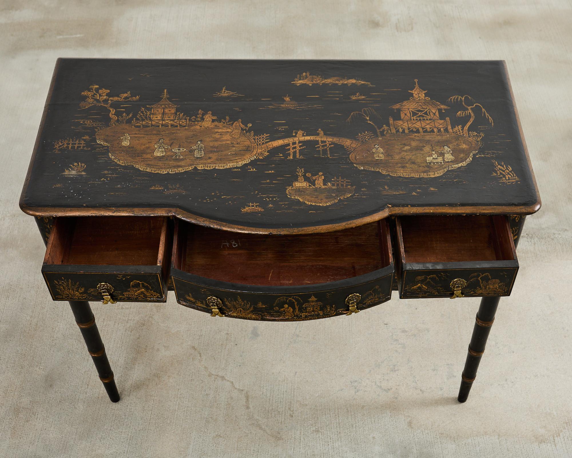 English George III Style Chinoiserie Decorated Faux Bamboo Desk 3