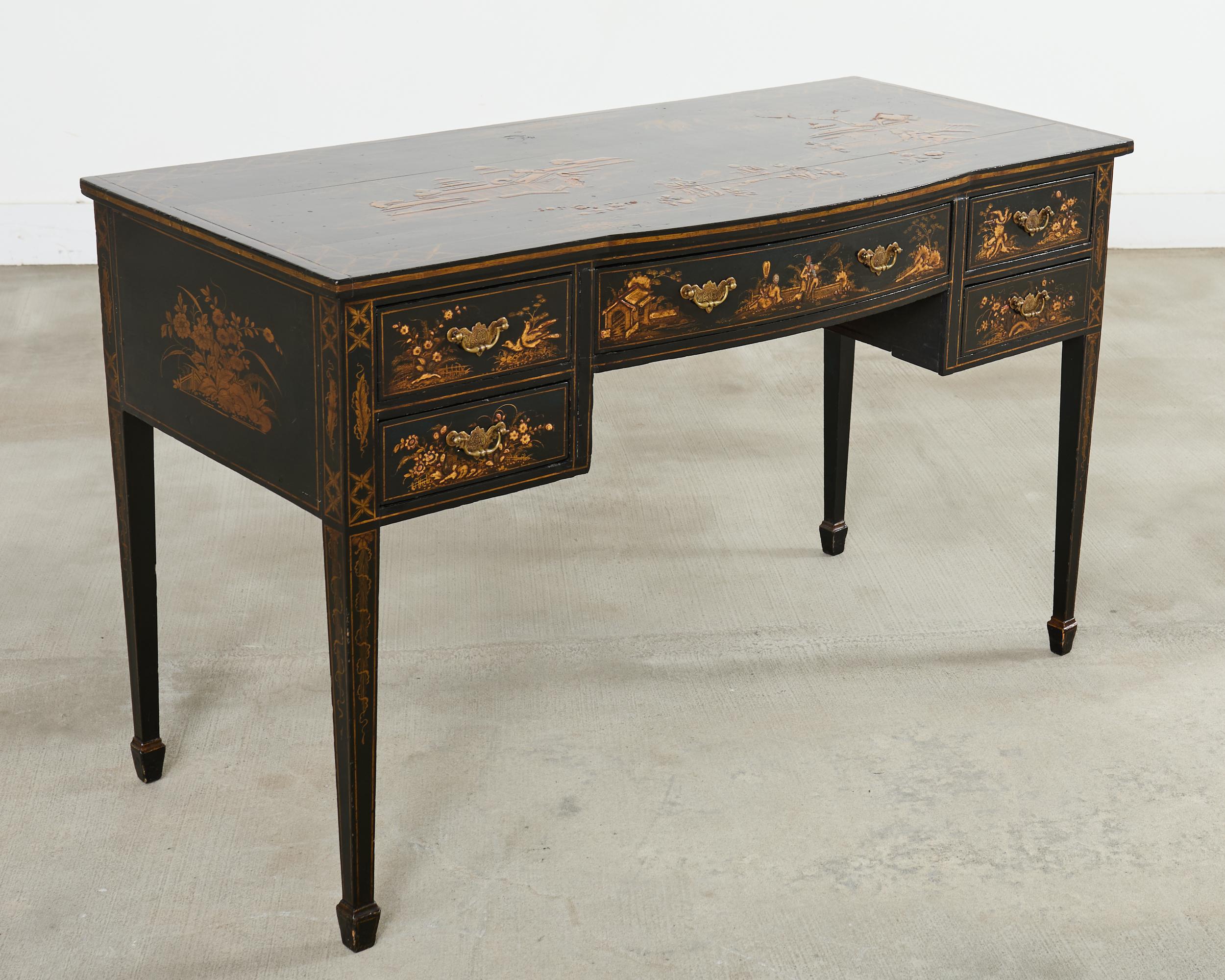Englischer Chinoiserie-Schreibtisch im George-III-Stil mit Lackdekor im Angebot 8