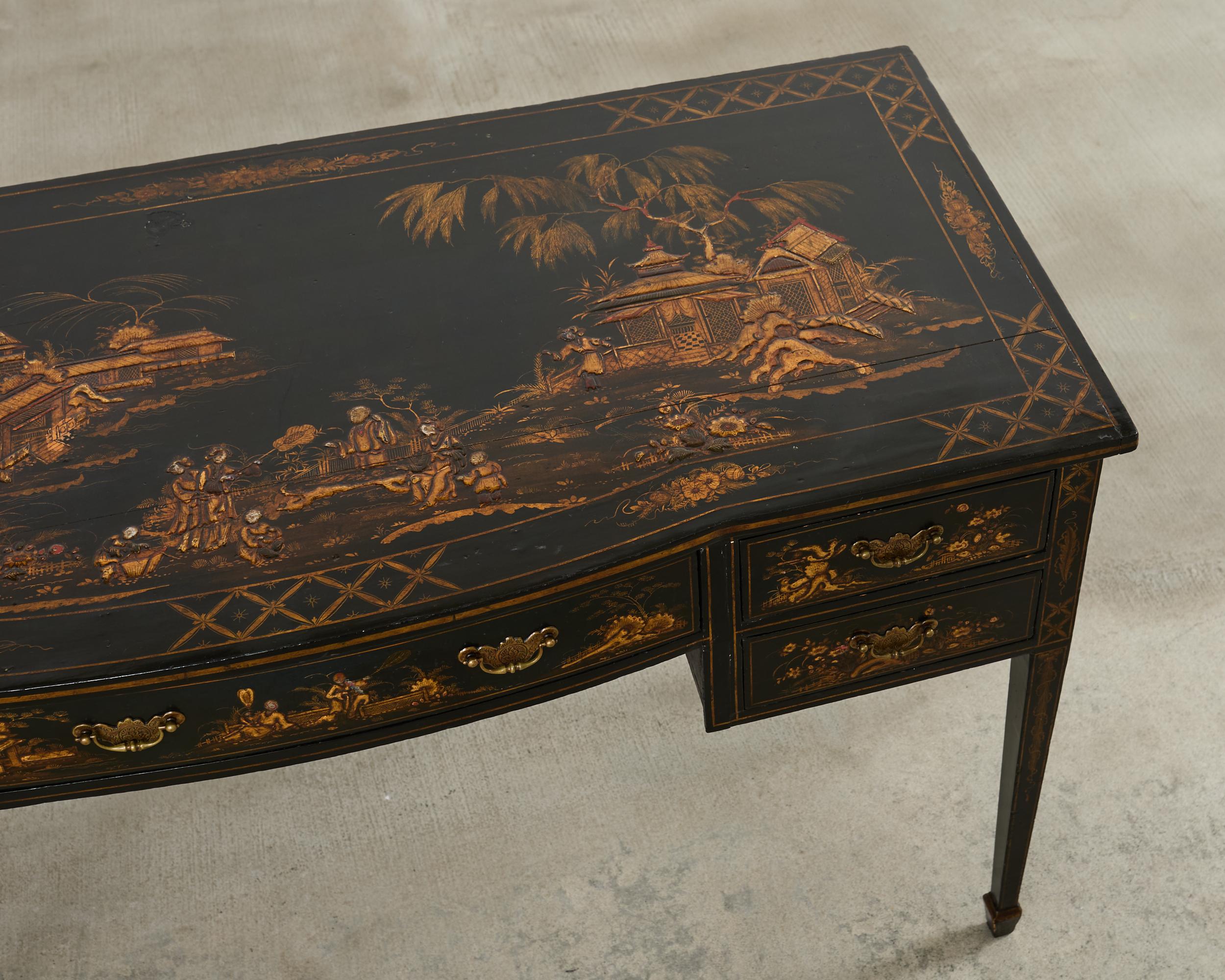 Englischer Chinoiserie-Schreibtisch im George-III-Stil mit Lackdekor (Messing) im Angebot