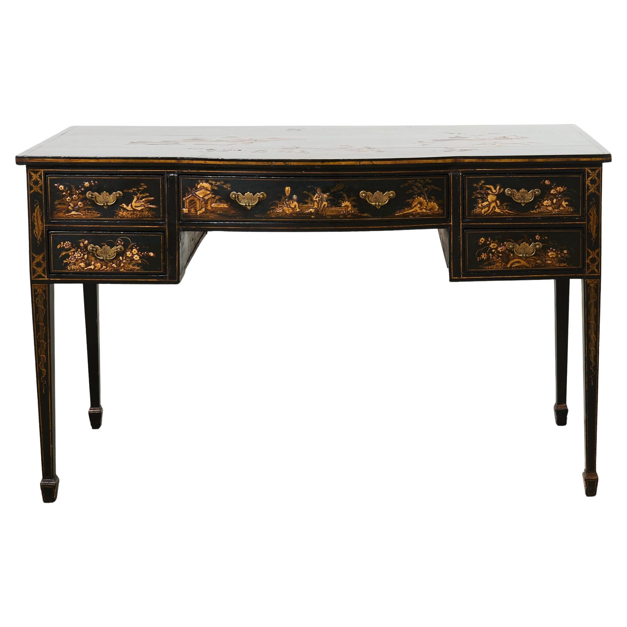 Englischer Chinoiserie-Schreibtisch im George-III-Stil mit Lackdekor
