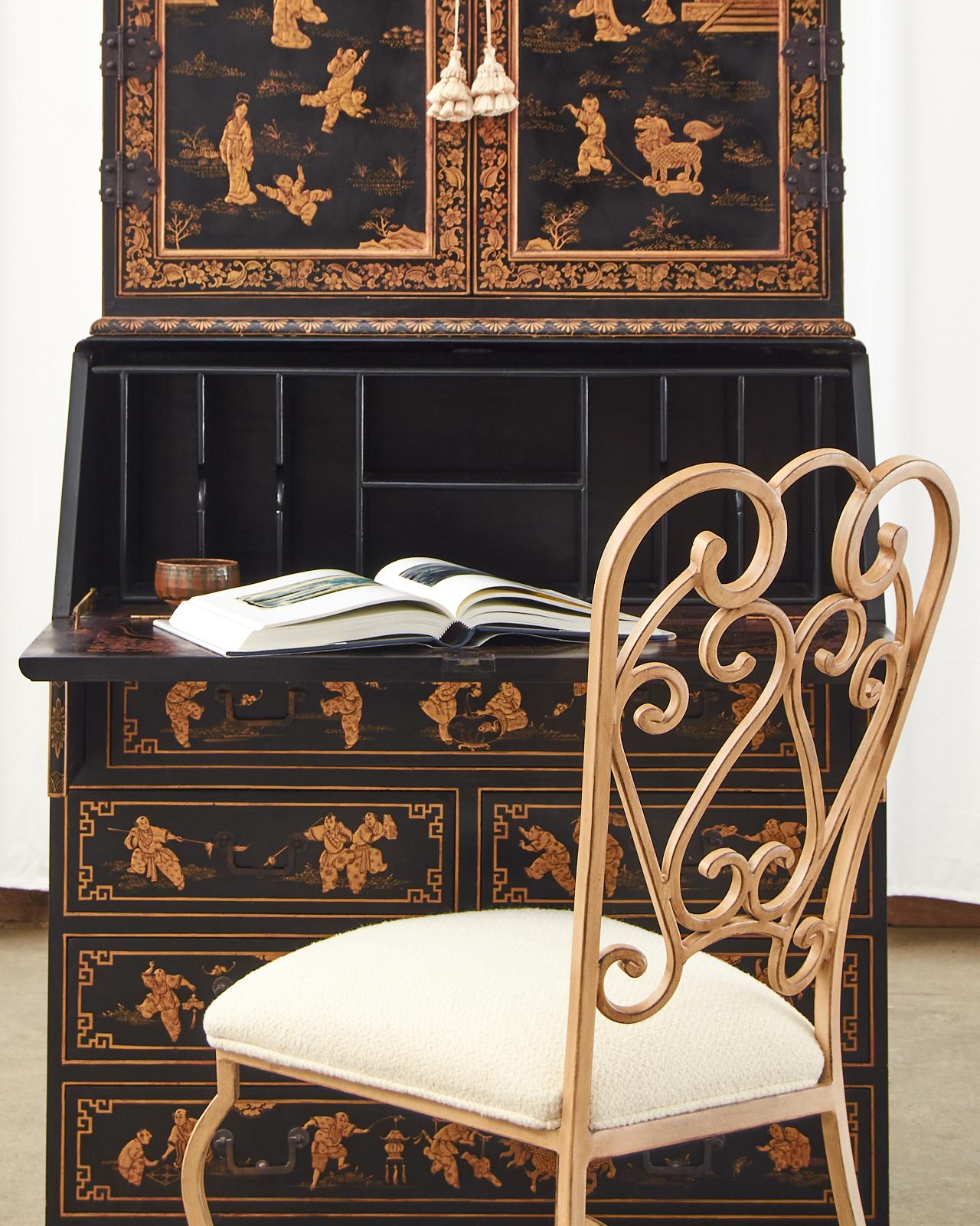 Georgian English George III Style Chinoiserie Lacquered Secretaire Bookcase