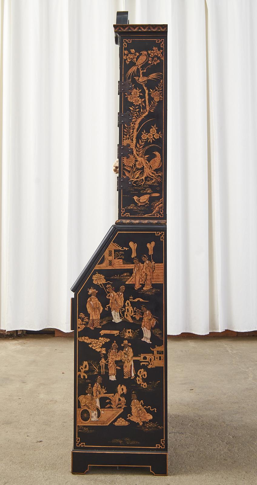20th Century English George III Style Chinoiserie Lacquered Secretaire Bookcase
