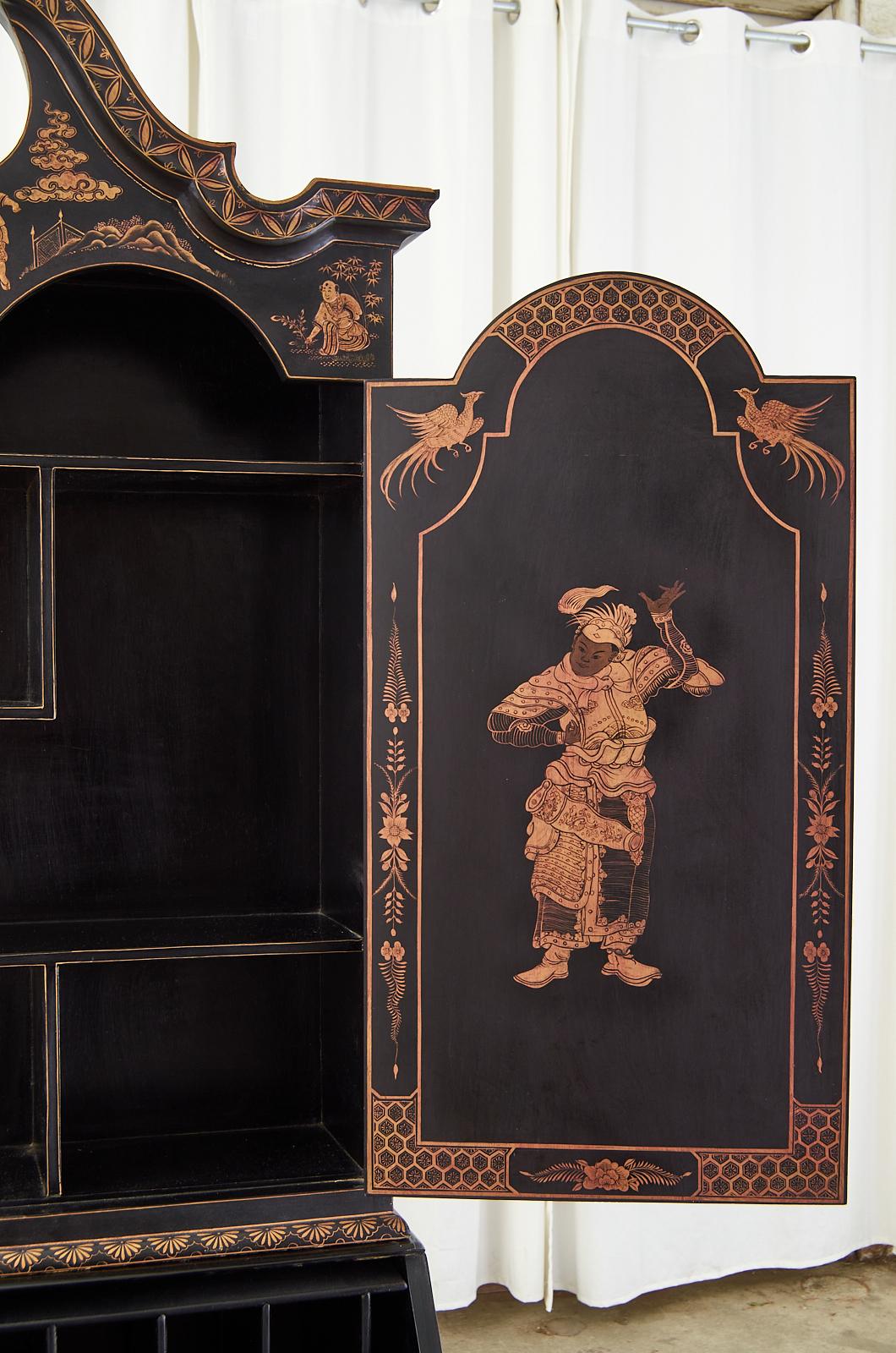 Iron English George III Style Chinoiserie Lacquered Secretaire Bookcase