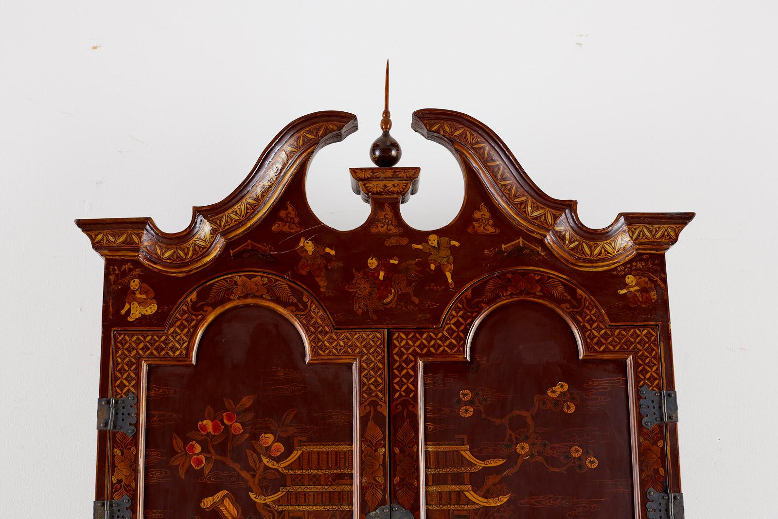 English George III Style Chinoiserie Lacquered Secretaire 6