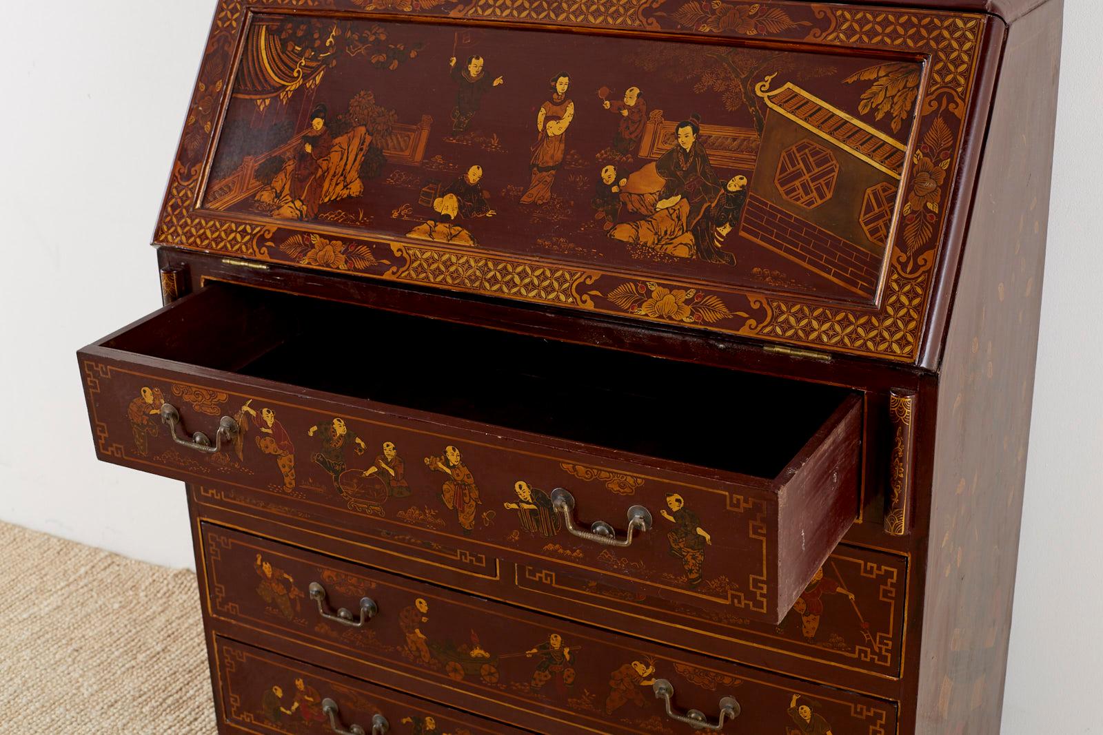 English George III Style Chinoiserie Lacquered Secretaire 8
