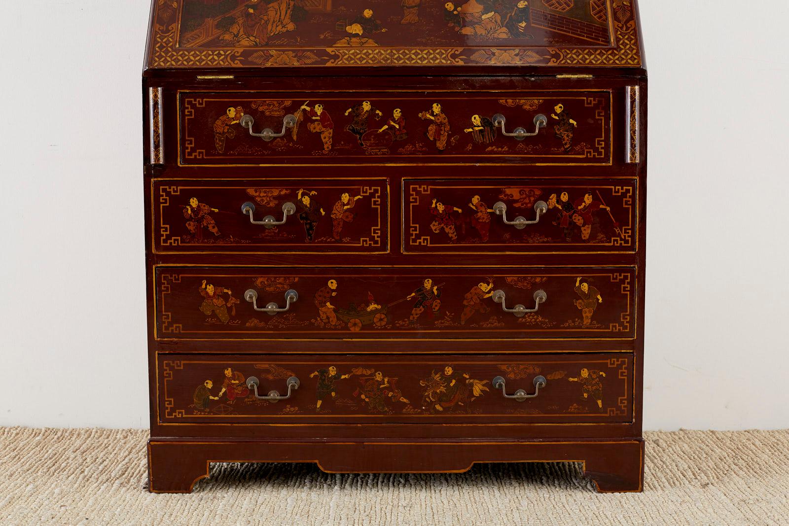 English George III Style Chinoiserie Lacquered Secretaire 13