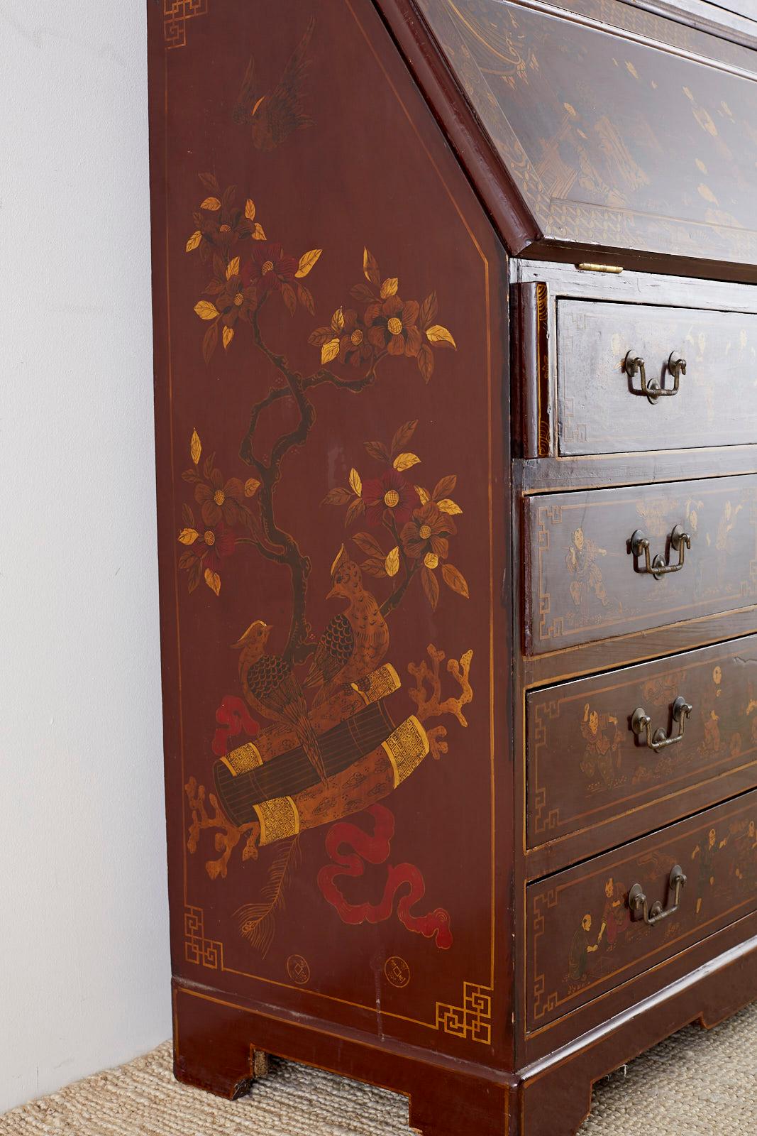 English George III Style Chinoiserie Lacquered Secretaire 14
