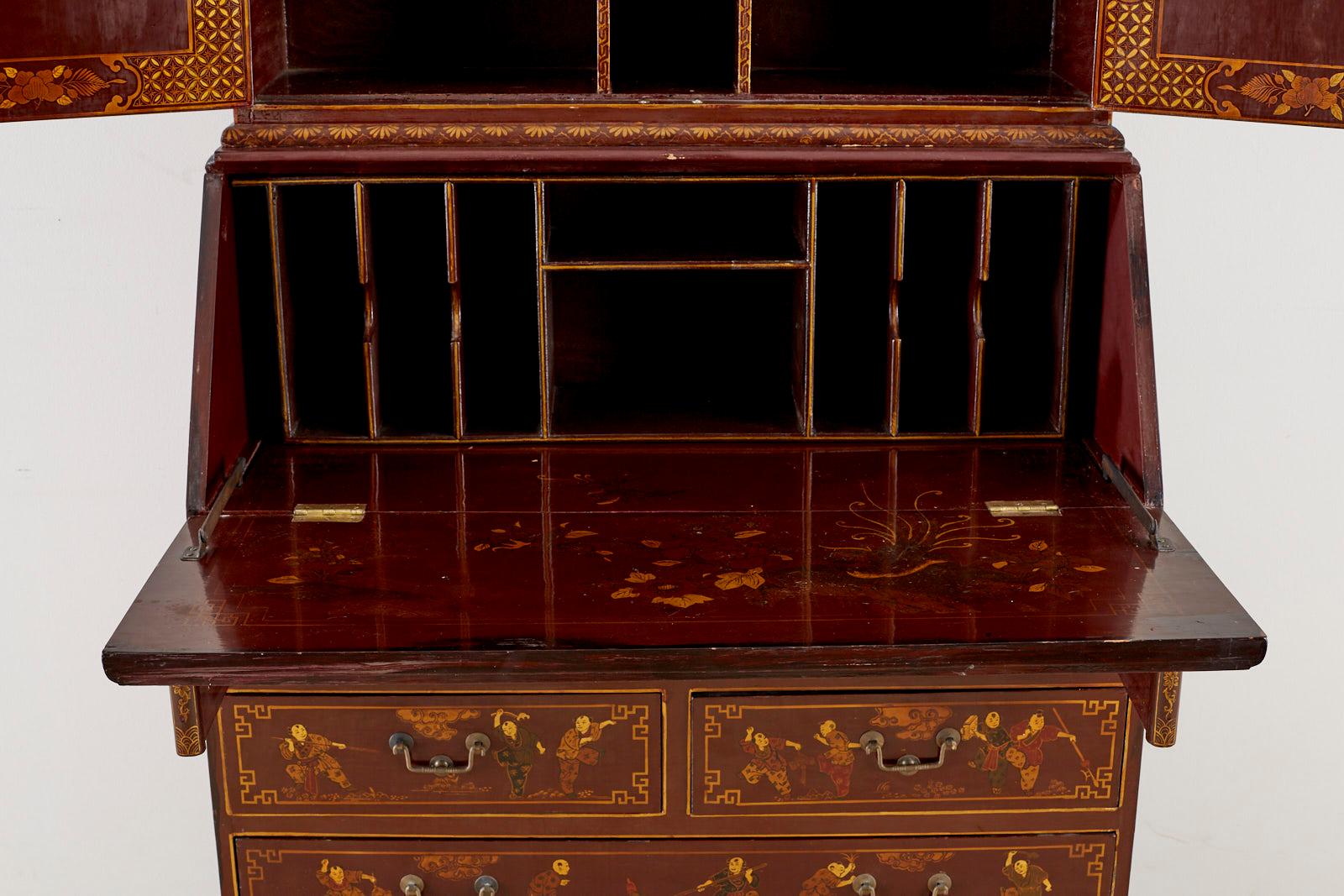 Wood English George III Style Chinoiserie Lacquered Secretaire