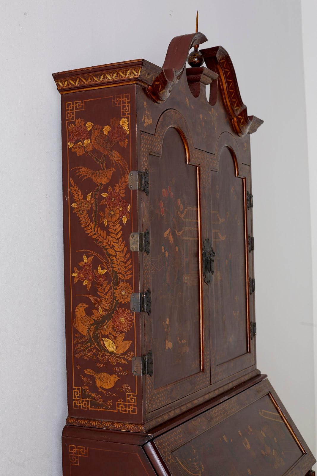 English George III Style Chinoiserie Lacquered Secretaire 2
