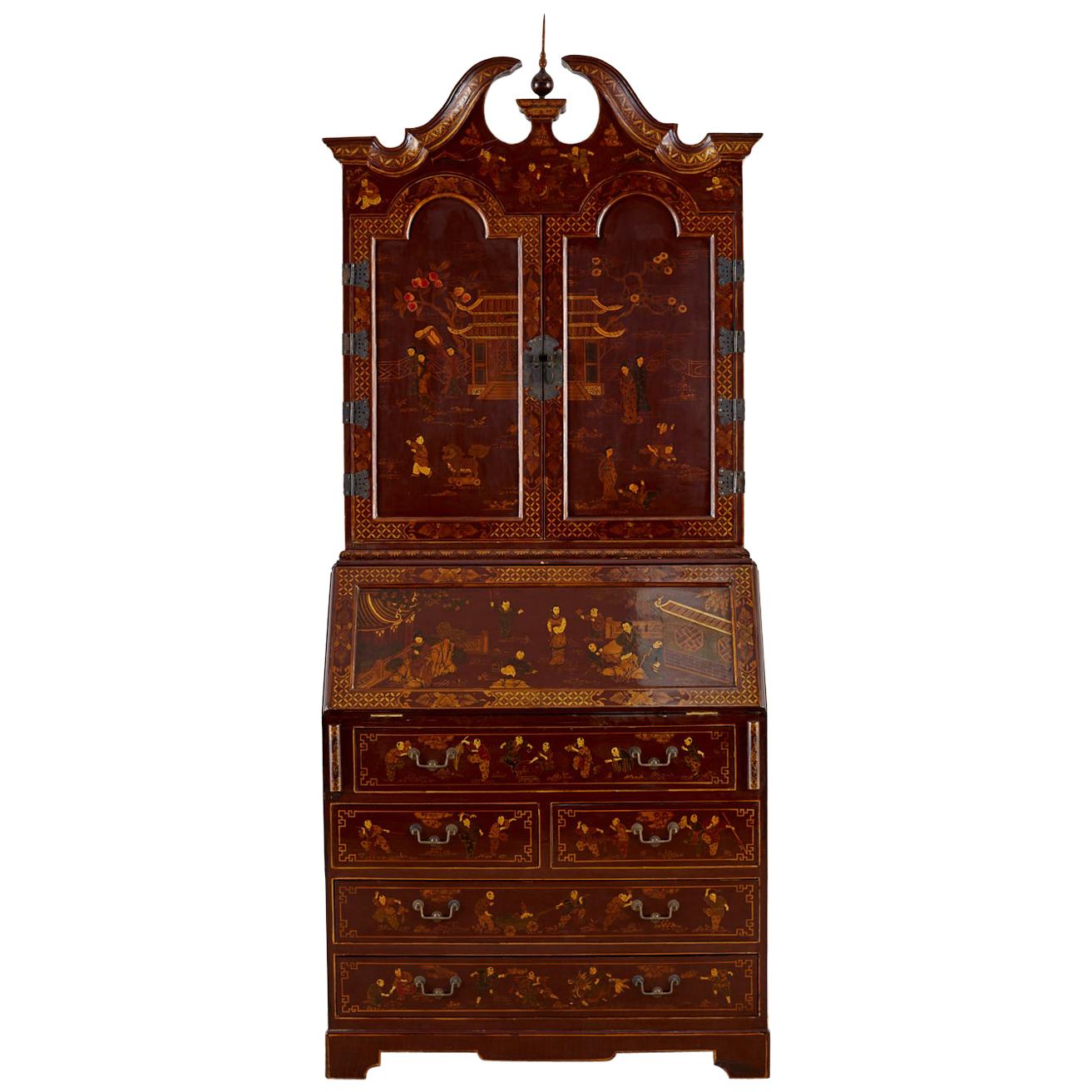 English George III Style Chinoiserie Lacquered Secretaire