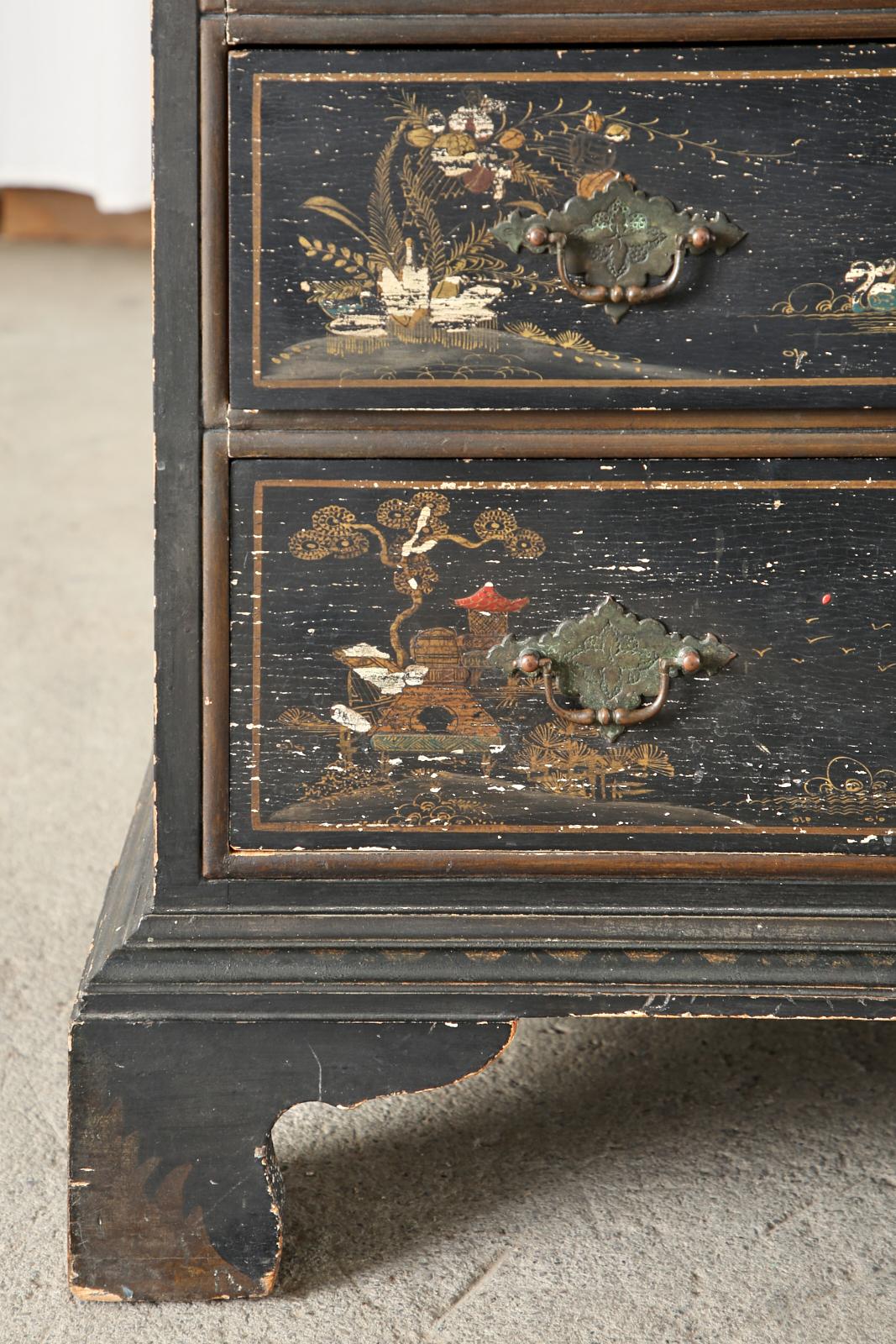 English George III Style Chinoiserie Lacquered Secretary Bookcase 10