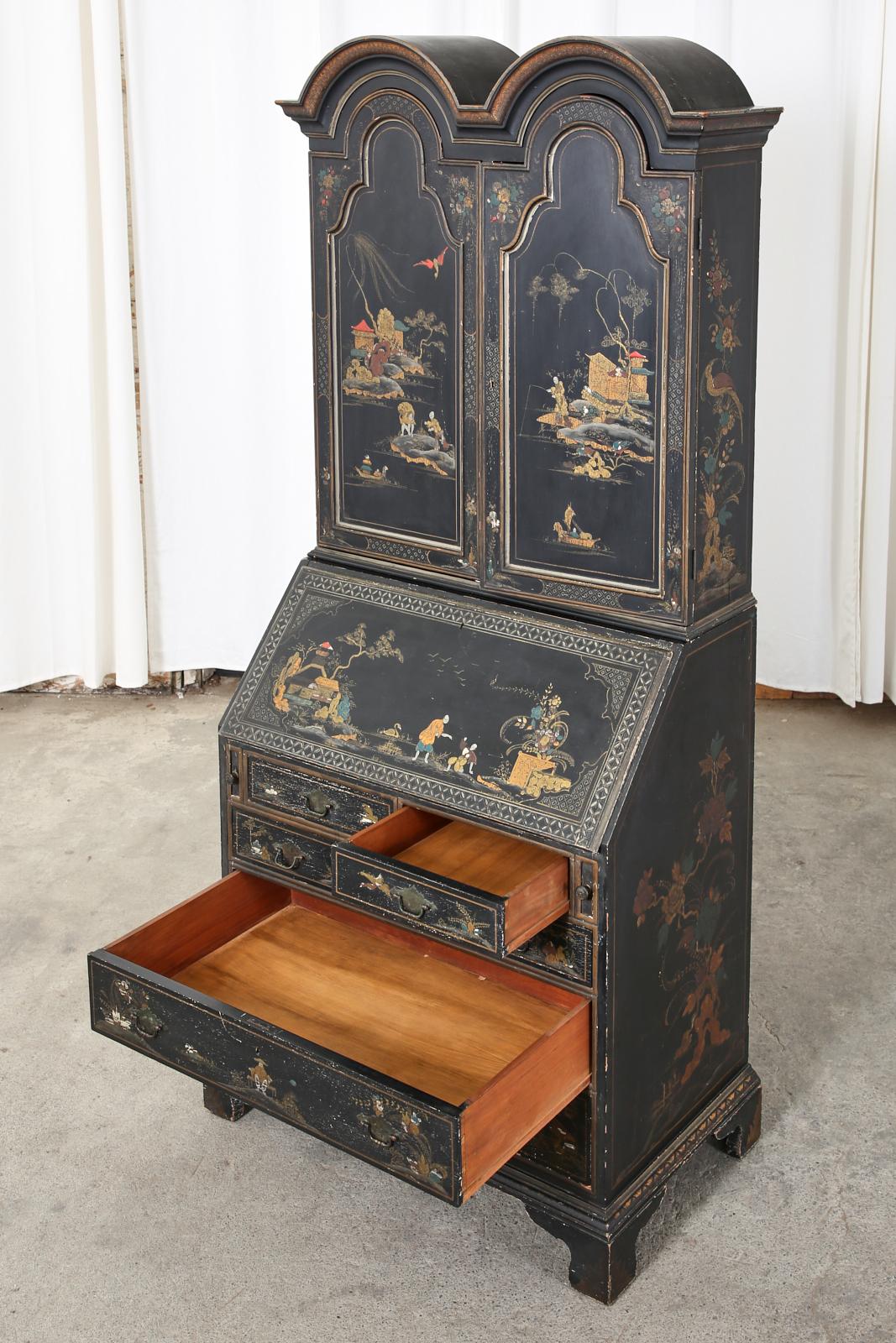 Italian English George III Style Chinoiserie Lacquered Secretary Bookcase