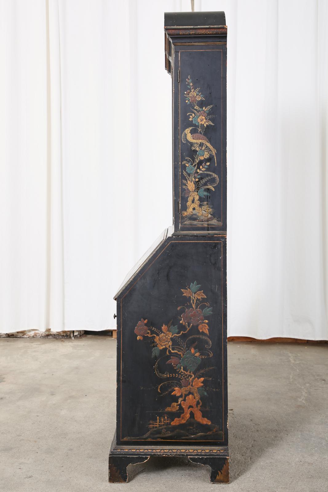 Hand-Crafted English George III Style Chinoiserie Lacquered Secretary Bookcase