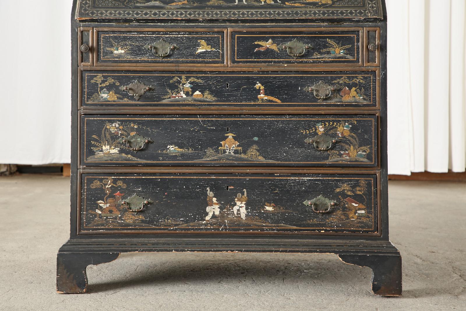 English George III Style Chinoiserie Lacquered Secretary Bookcase 2