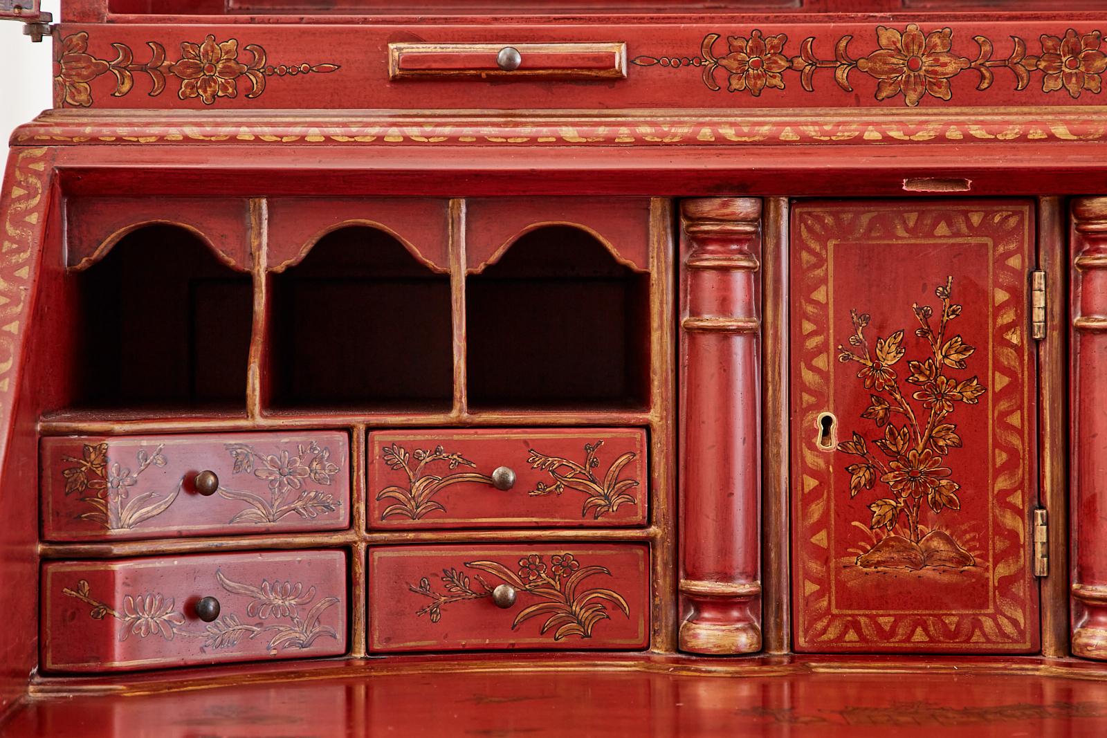 English George III Style Chinoiserie Lacquered Secretaire Bookcase 7
