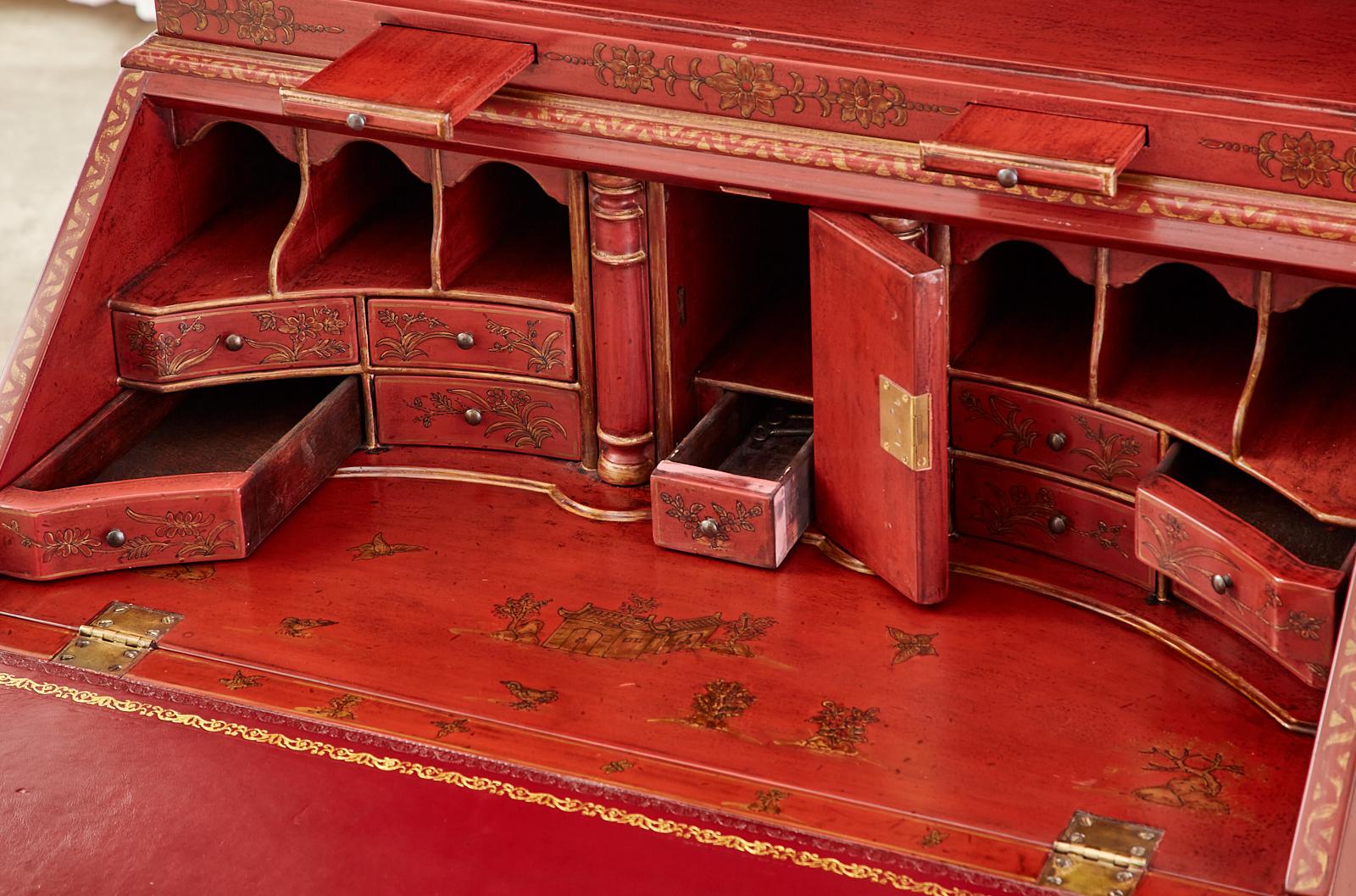 English George III Style Chinoiserie Lacquered Secretaire Bookcase 3