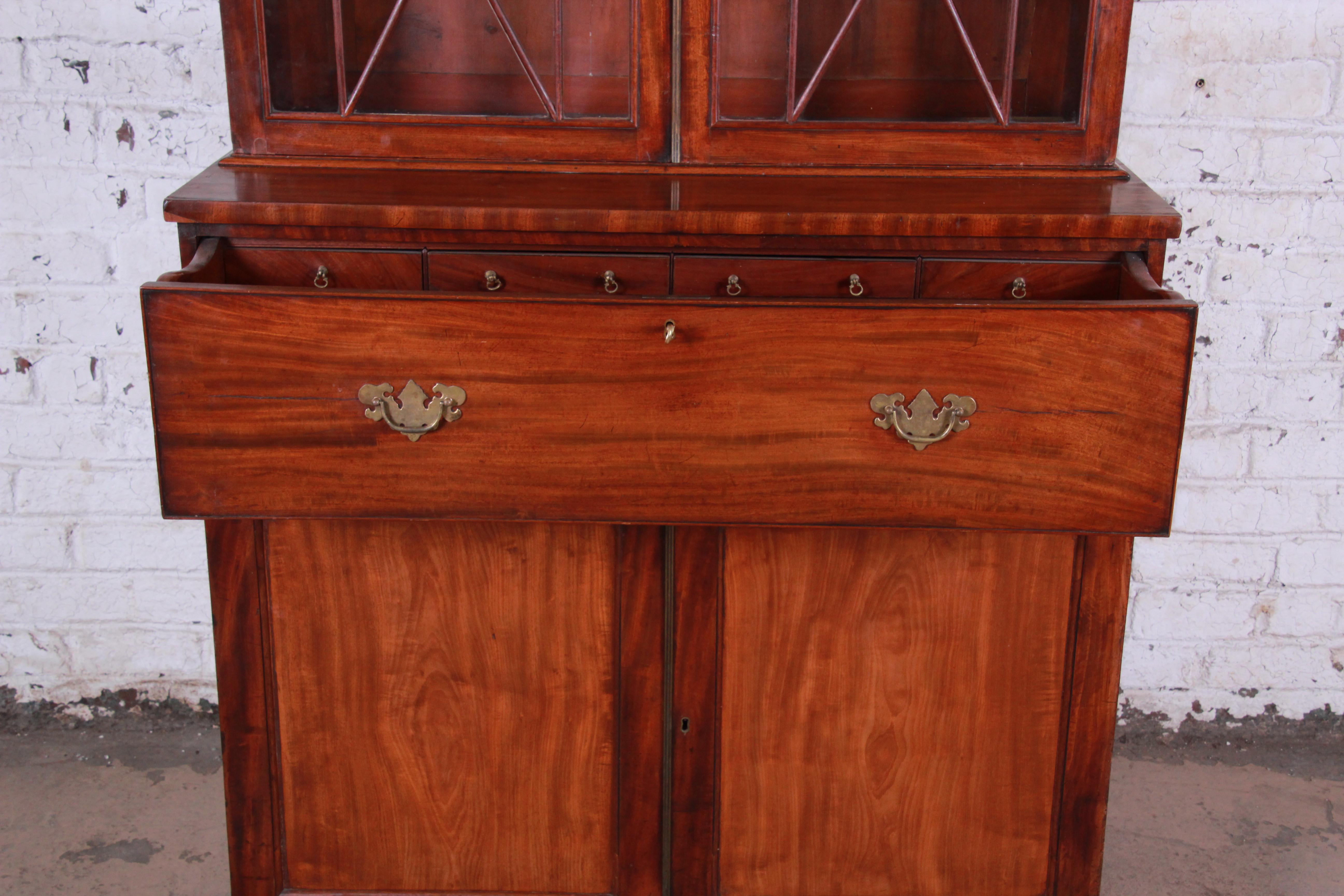 English George III Style Drop Front Secretary Desk with Bookcase, circa 1870 In Good Condition In South Bend, IN