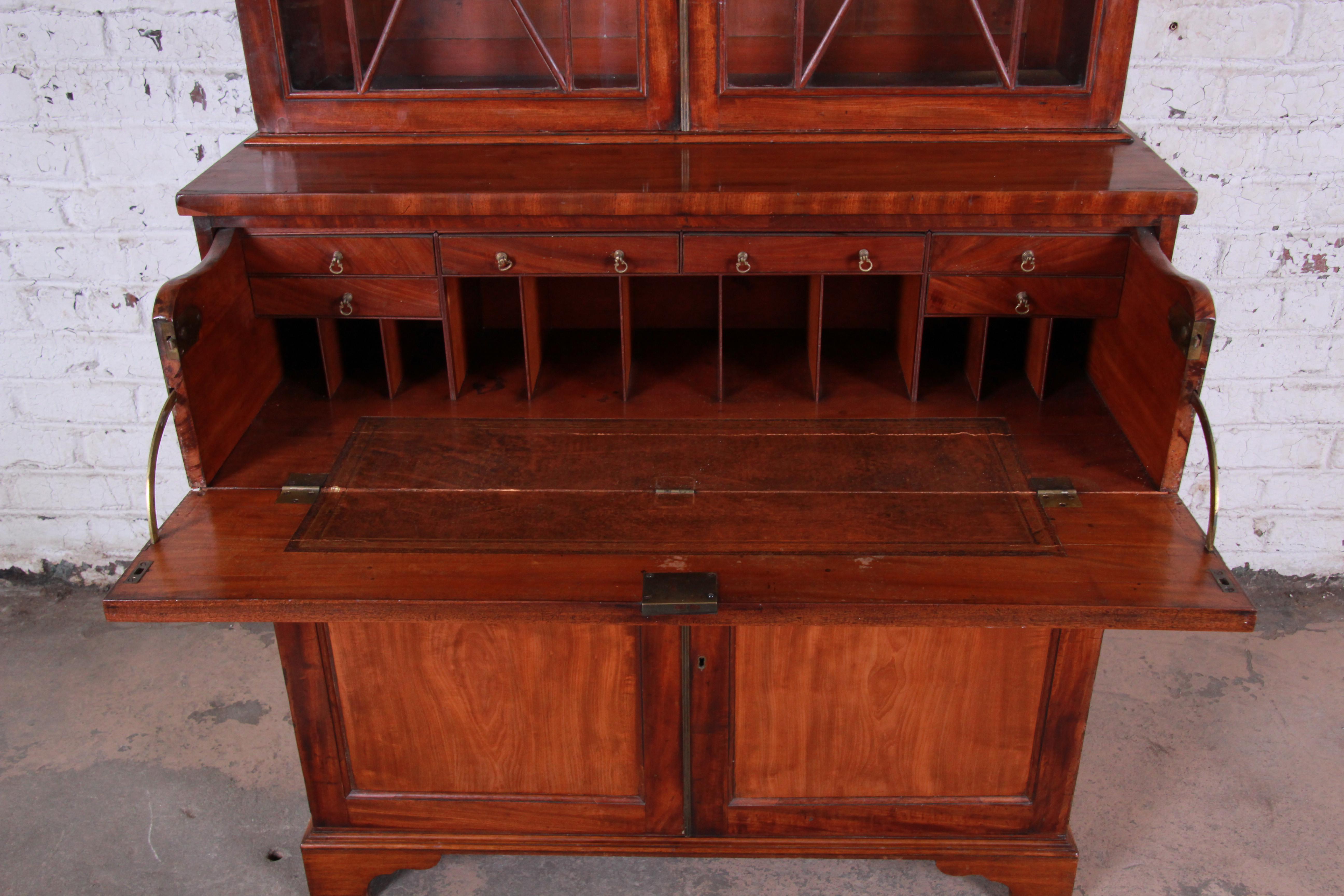 19th Century English George III Style Drop Front Secretary Desk with Bookcase, circa 1870