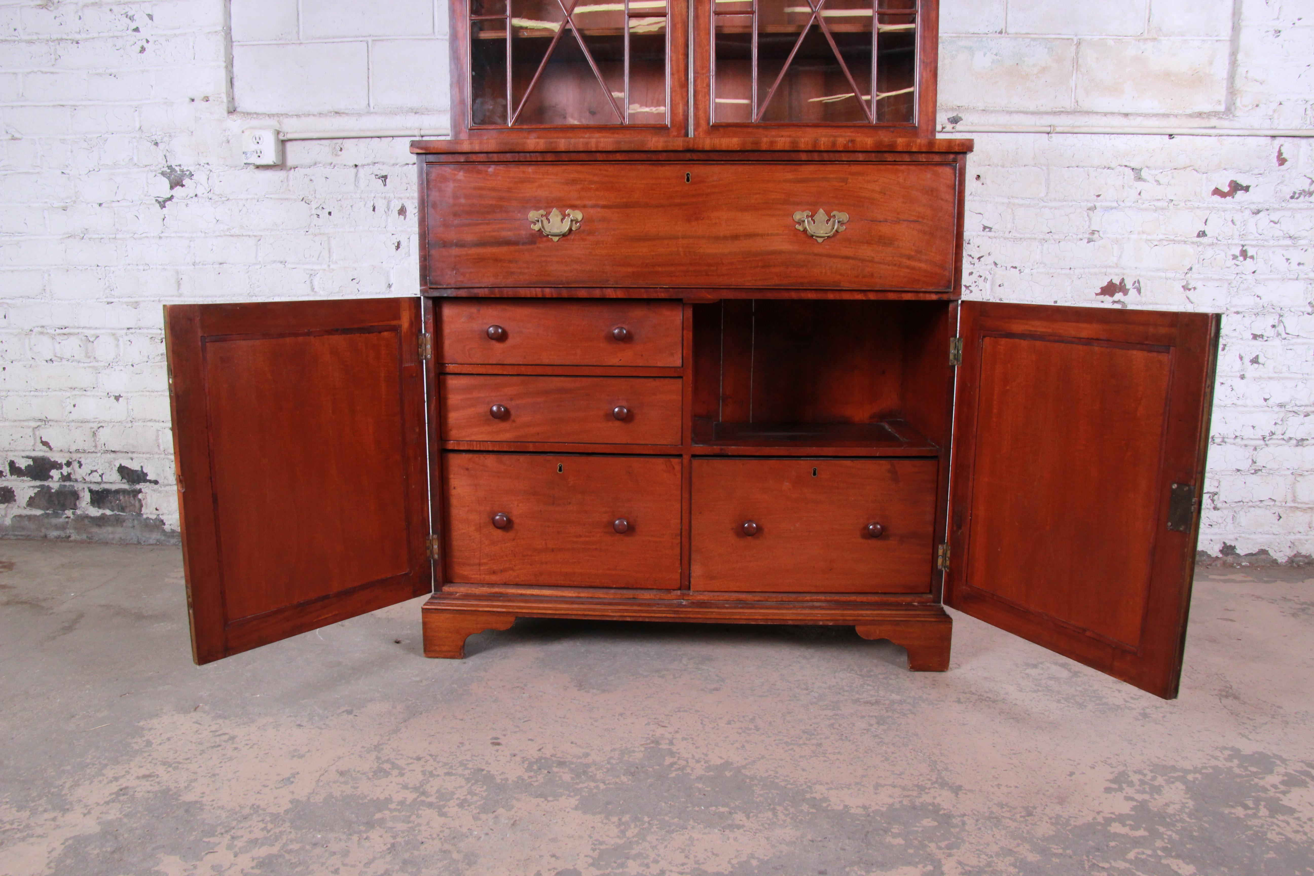 English George III Style Drop Front Secretary Desk with Bookcase, circa 1870 1