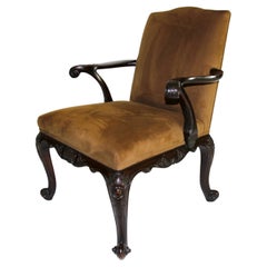 English George III style Hand-Carved Mahogany Open Armchair