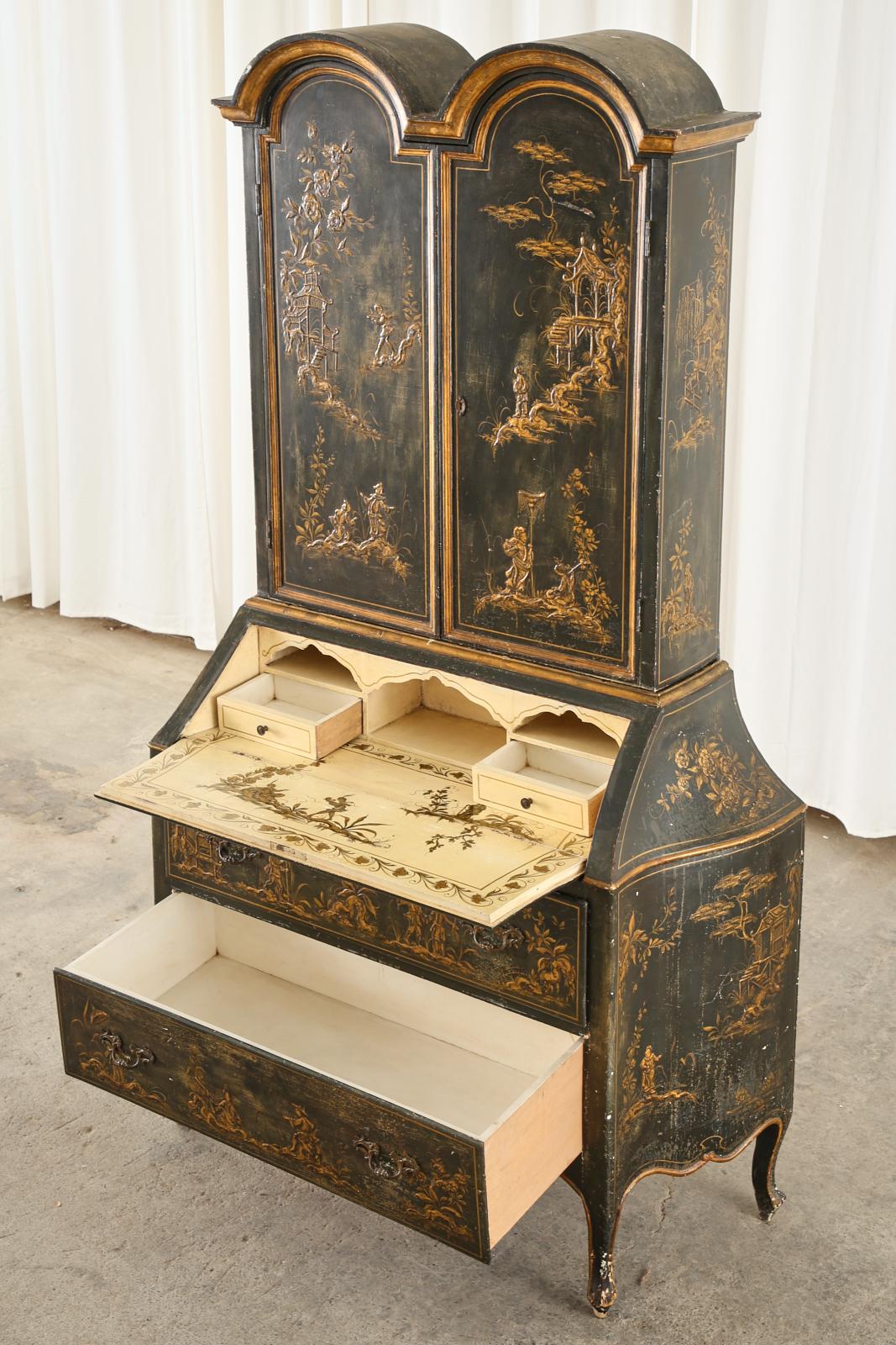 Italian English George III Style Lacquered Chinoiserie Secretary Bookcase