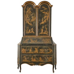 English George III Style Lacquered Chinoiserie Secretary Bookcase
