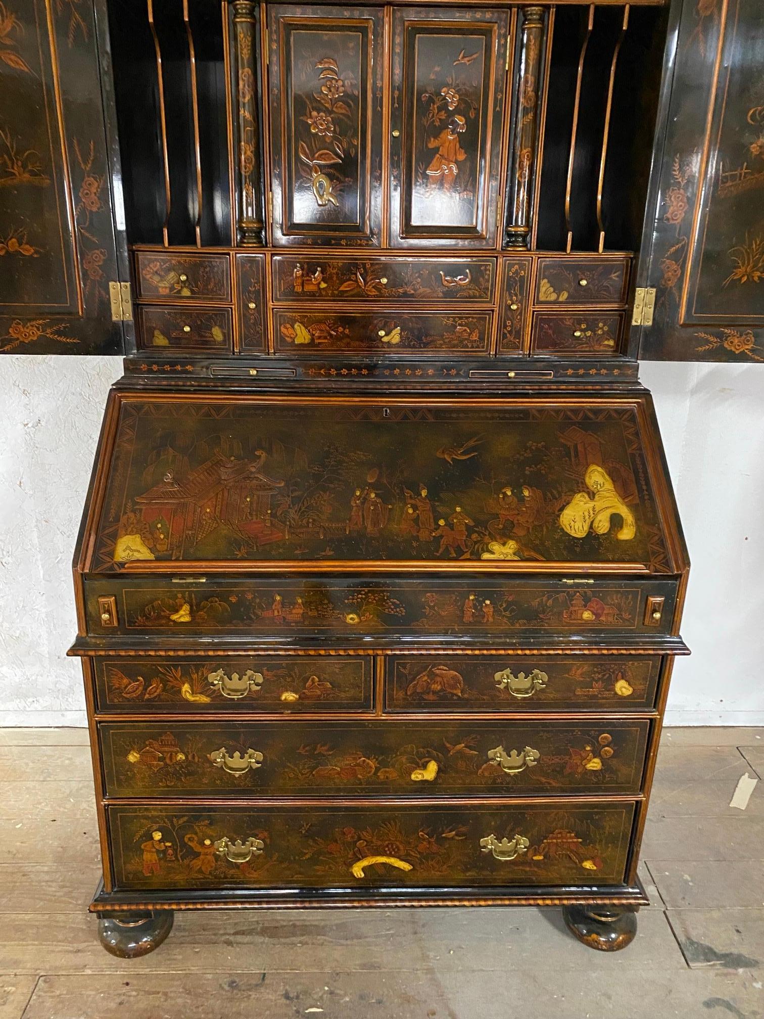 English George III Style Lacquered Chinoiserie Secretary Bookcase 3