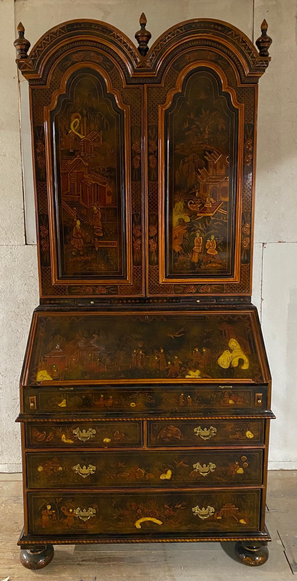English George III Style Lacquered Chinoiserie Secretary Bookcase 8