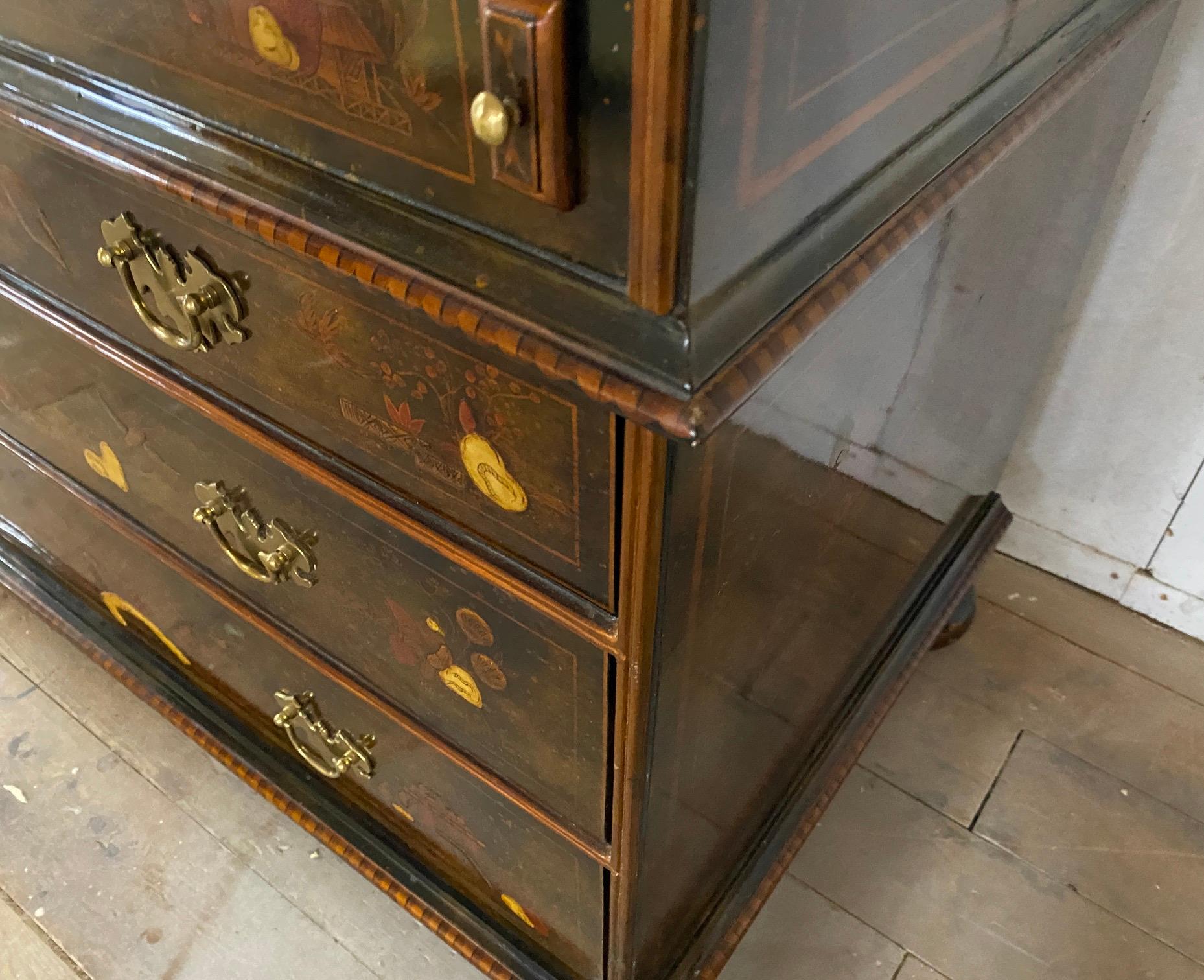 English George III Style Lacquered Chinoiserie Secretary Bookcase 9