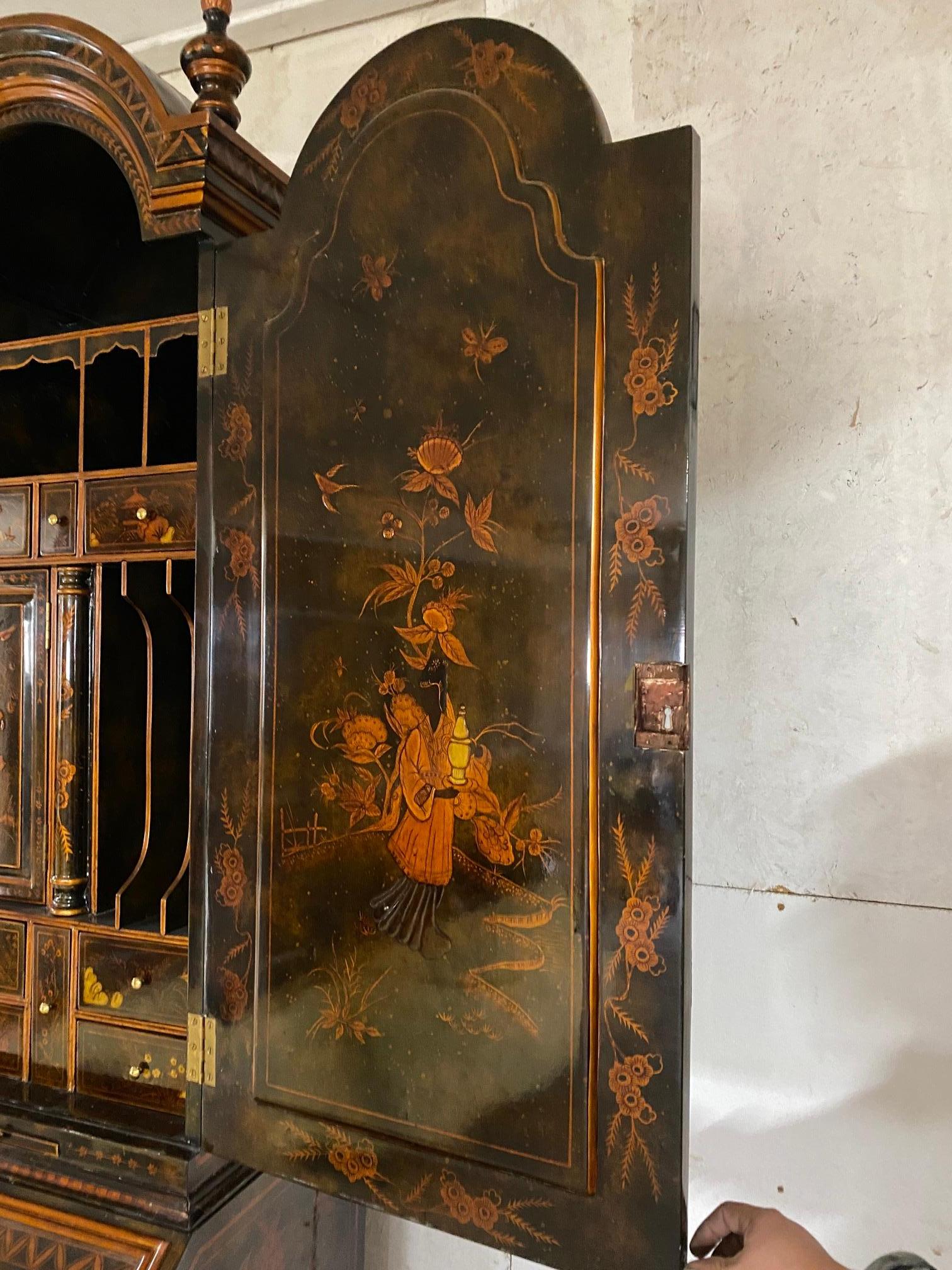 English George III Style Lacquered Chinoiserie Secretary Bookcase 1