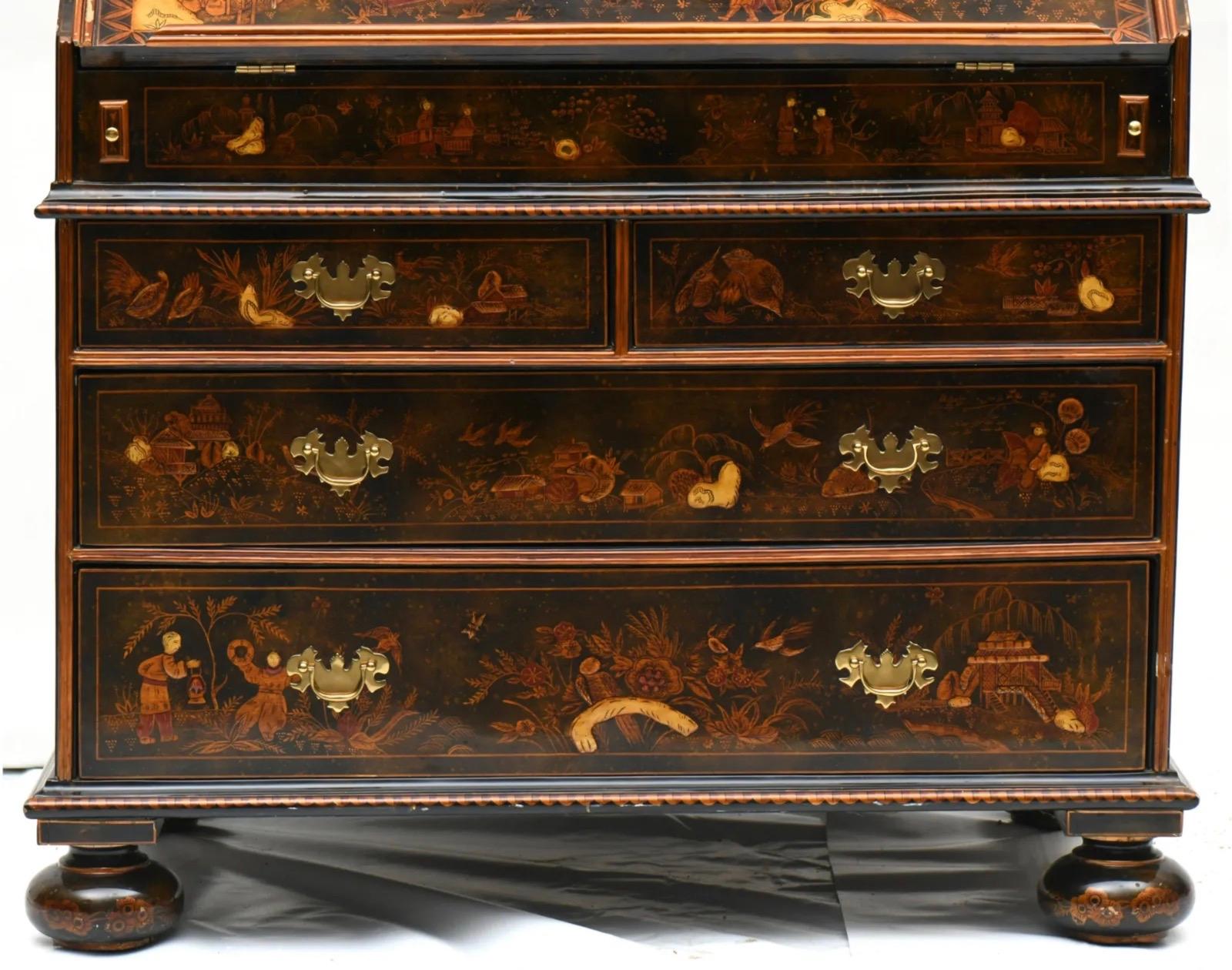 English George III Style Lacquered Chinoiserie Secretary Bookcase 5