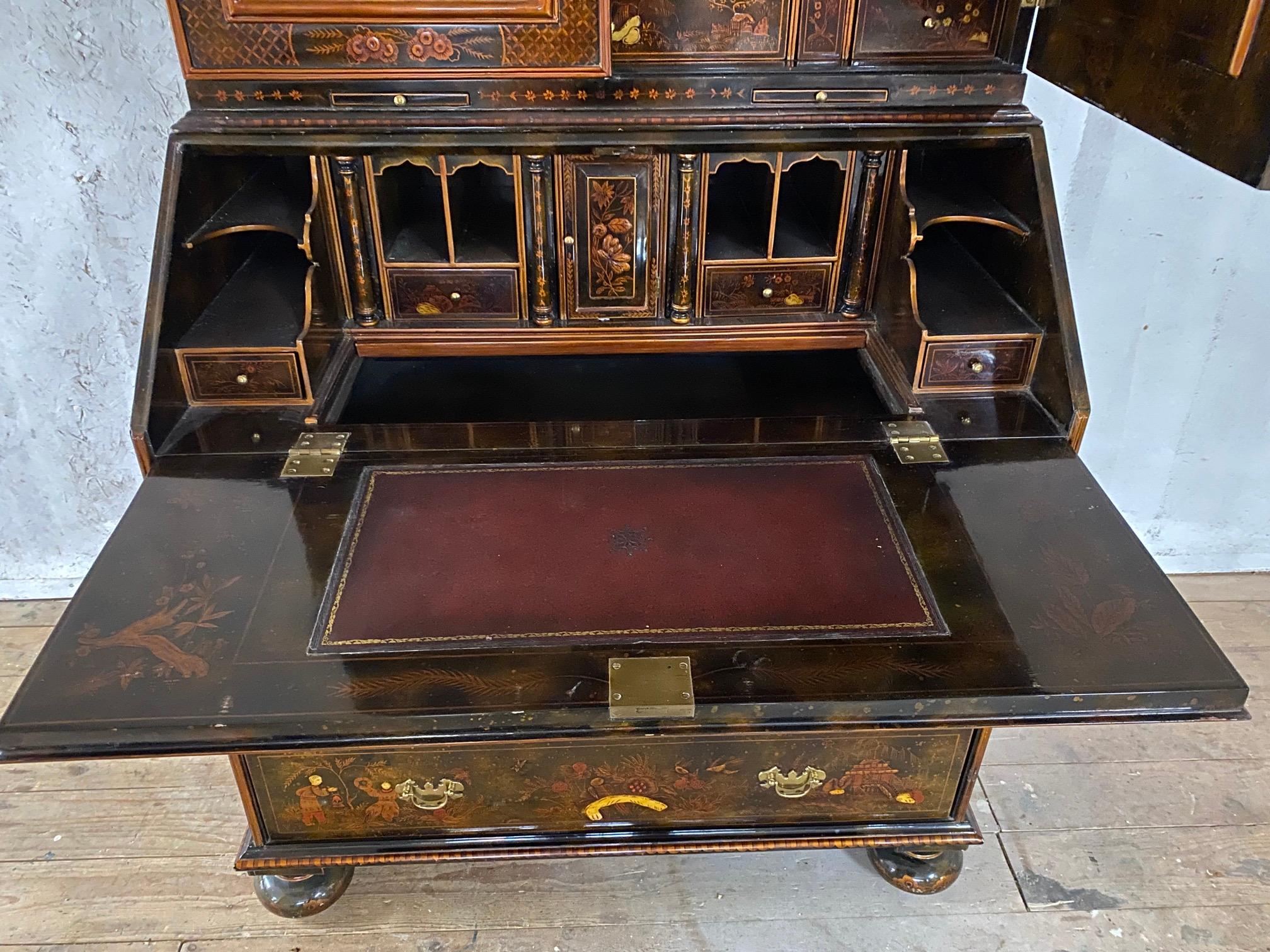 English George III Style Lacquered Chinoiserie Secretary Bookcase 2