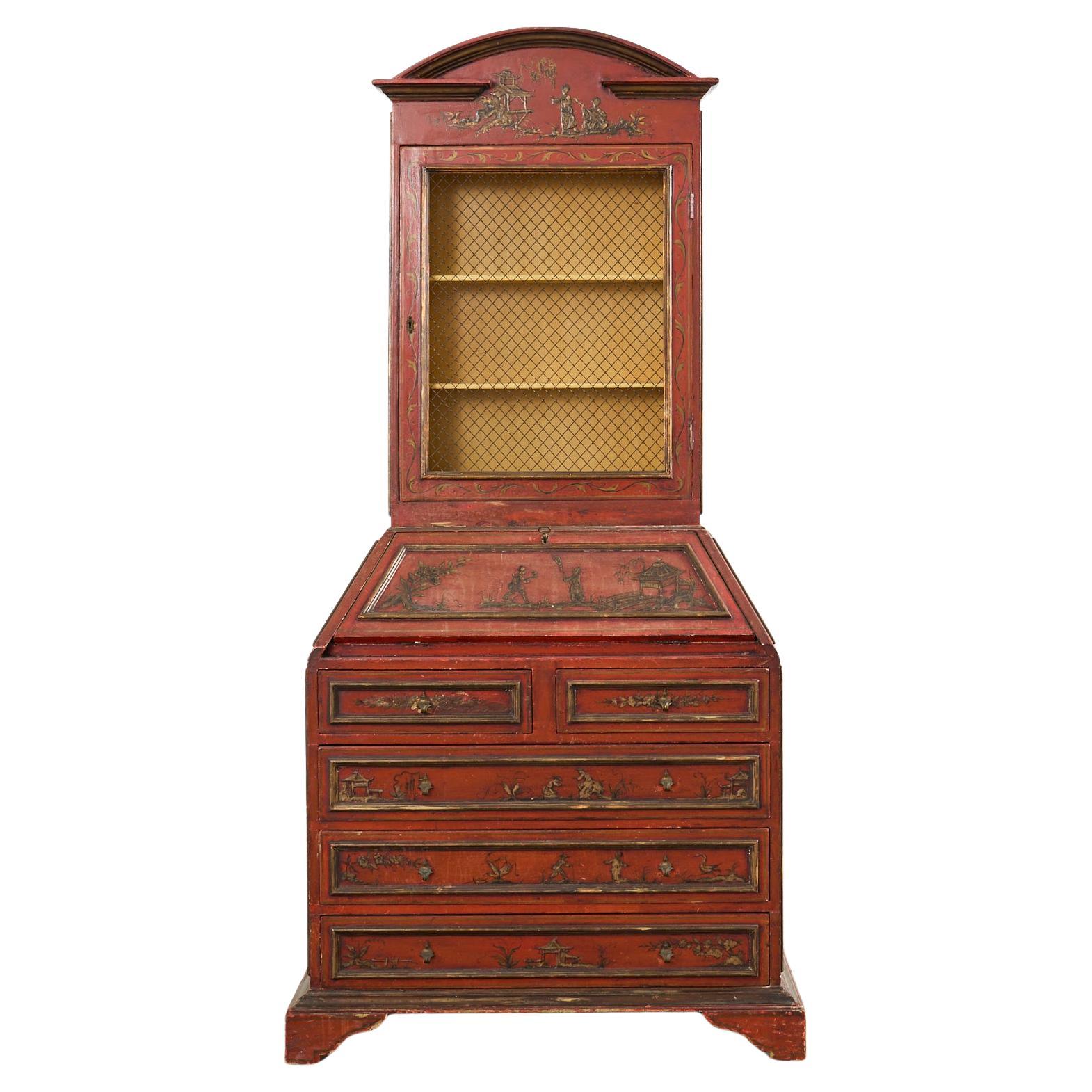 Librería secreter inglesa de estilo Jorge III lacada en Chinoiserie
