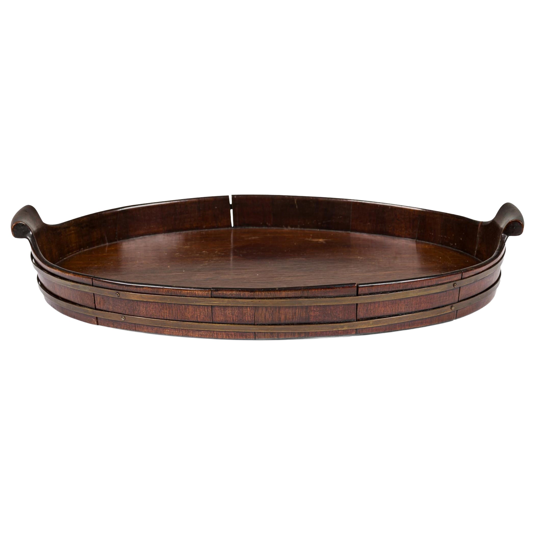 Englisches Mahagoni im George-III-Stil mit 2 Griffen und Messingbändern Butlers Tablett