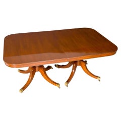 English George III Style Mahogany Double Pedestal Extending Dining Table