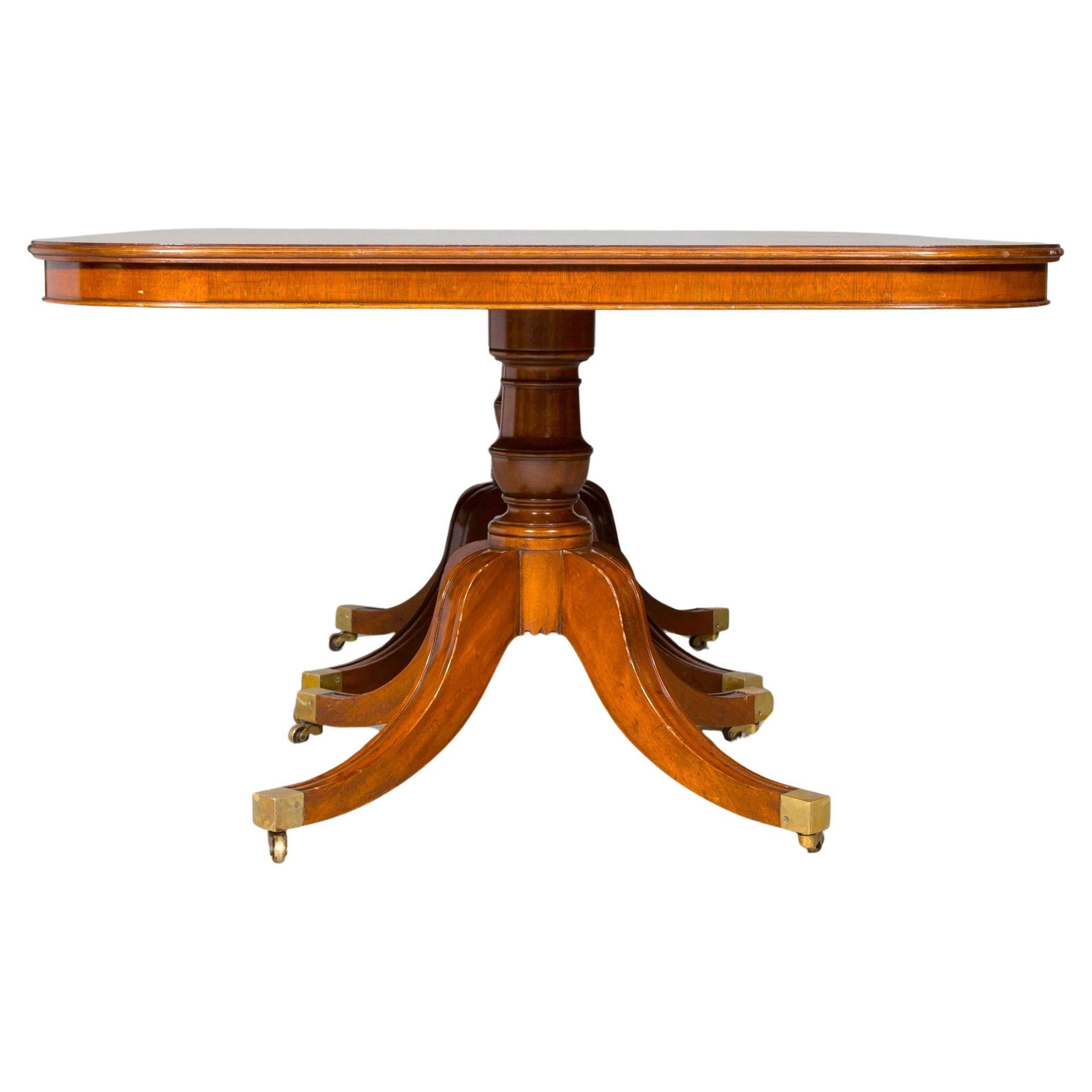 Brass English George III Style Mahogany Double Pedestal Extending Dining Table For Sale