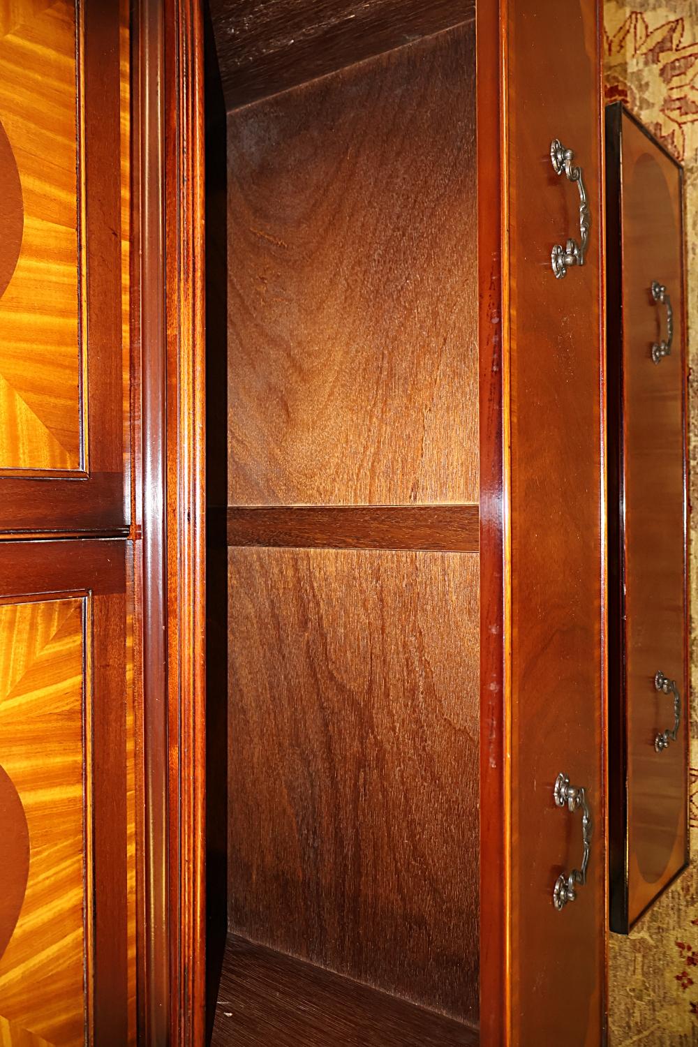 English George III Style Mahogany Satinwood Banded Armoire Cabinet Linen Press 5
