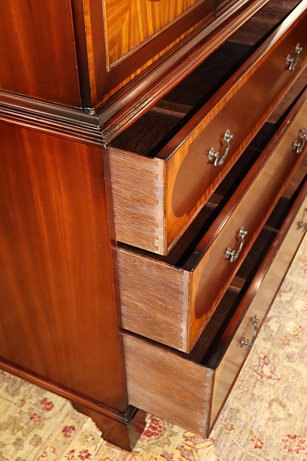 English George III Style Mahogany Satinwood Banded Armoire Cabinet Linen Press 4