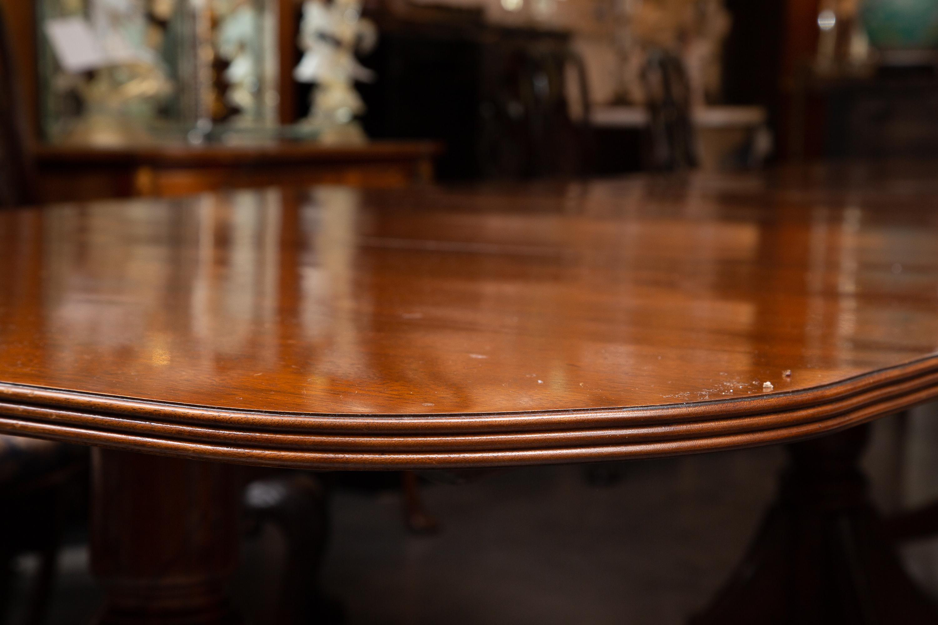 19th Century English George III Style Mahogany Triple Pedestal Dining Table