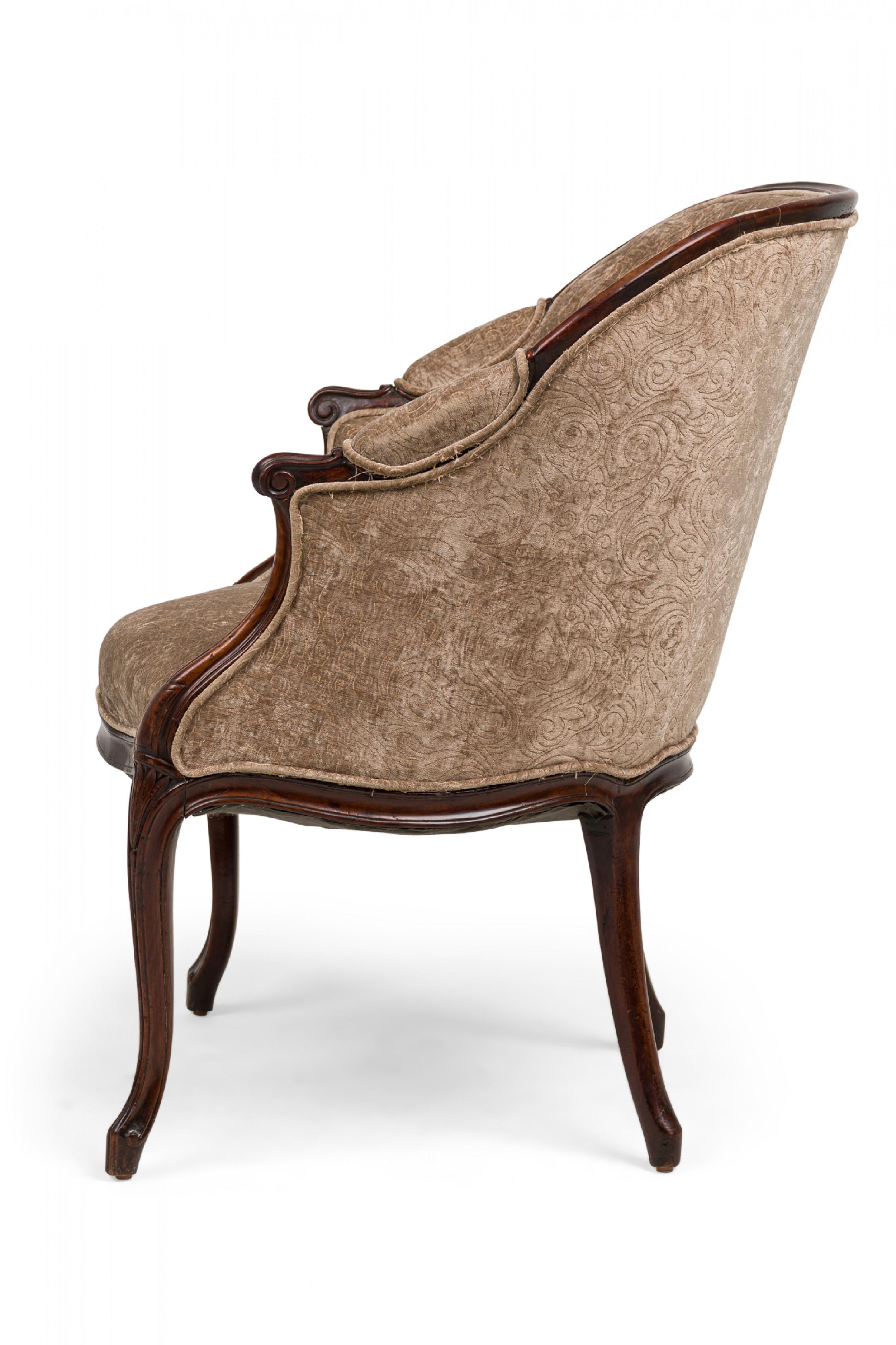 English George III Upholstered Mahogany and Taupe Embroidered Velvet Armchair In Good Condition In New York, NY