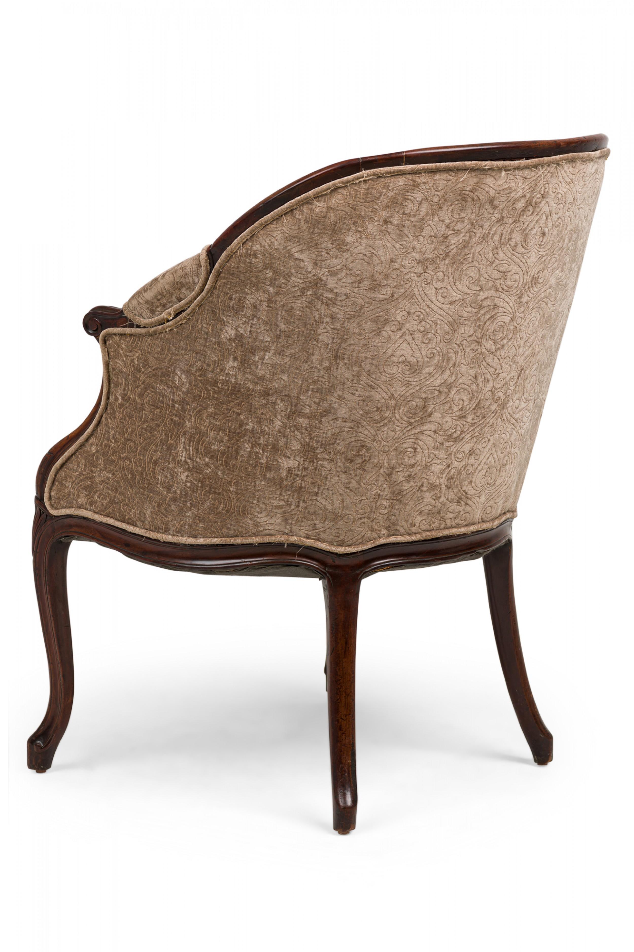 Early 19th Century English George III Upholstered Mahogany and Taupe Embroidered Velvet Armchair