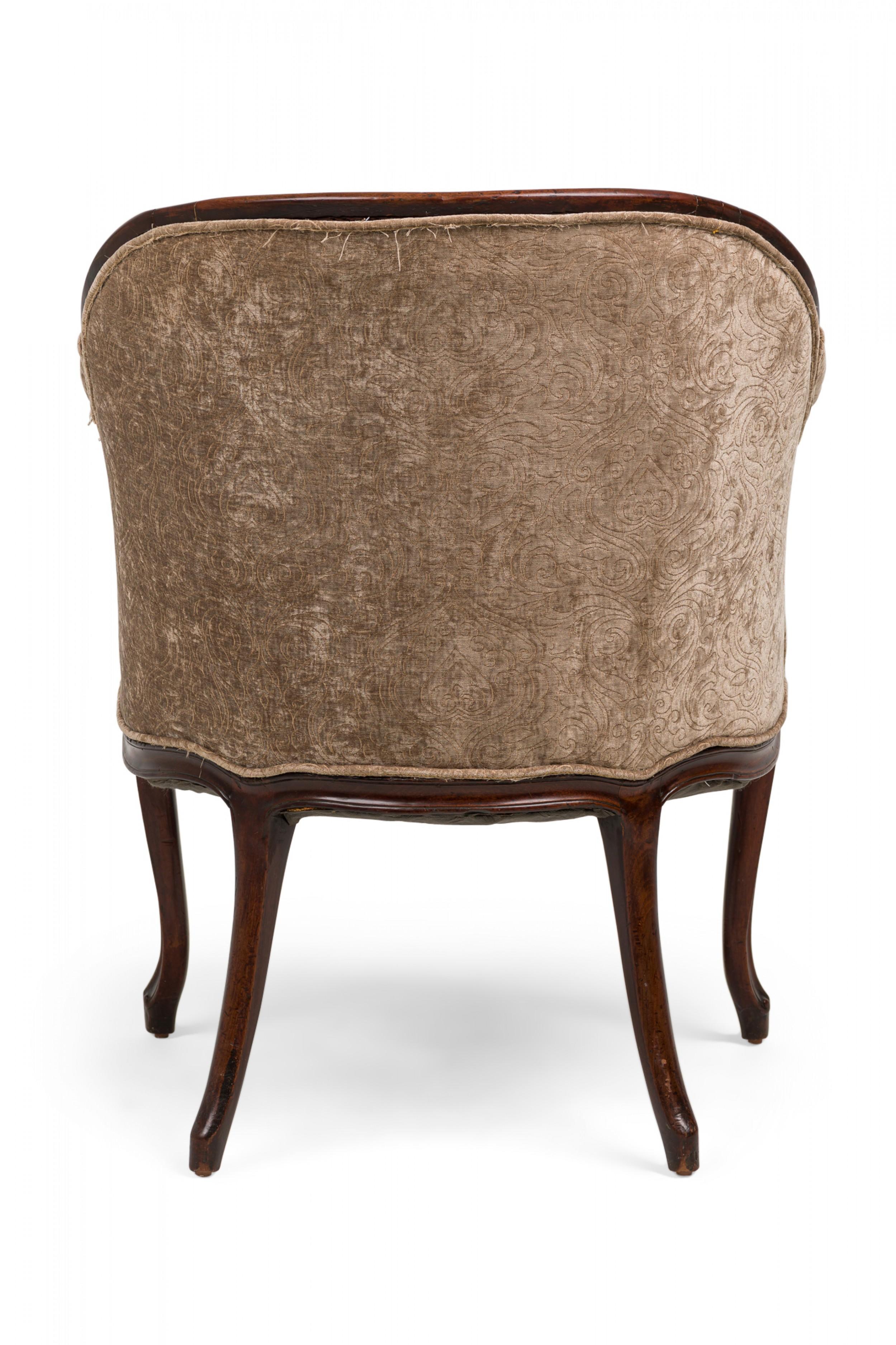 English George III Upholstered Mahogany and Taupe Embroidered Velvet Armchair 1